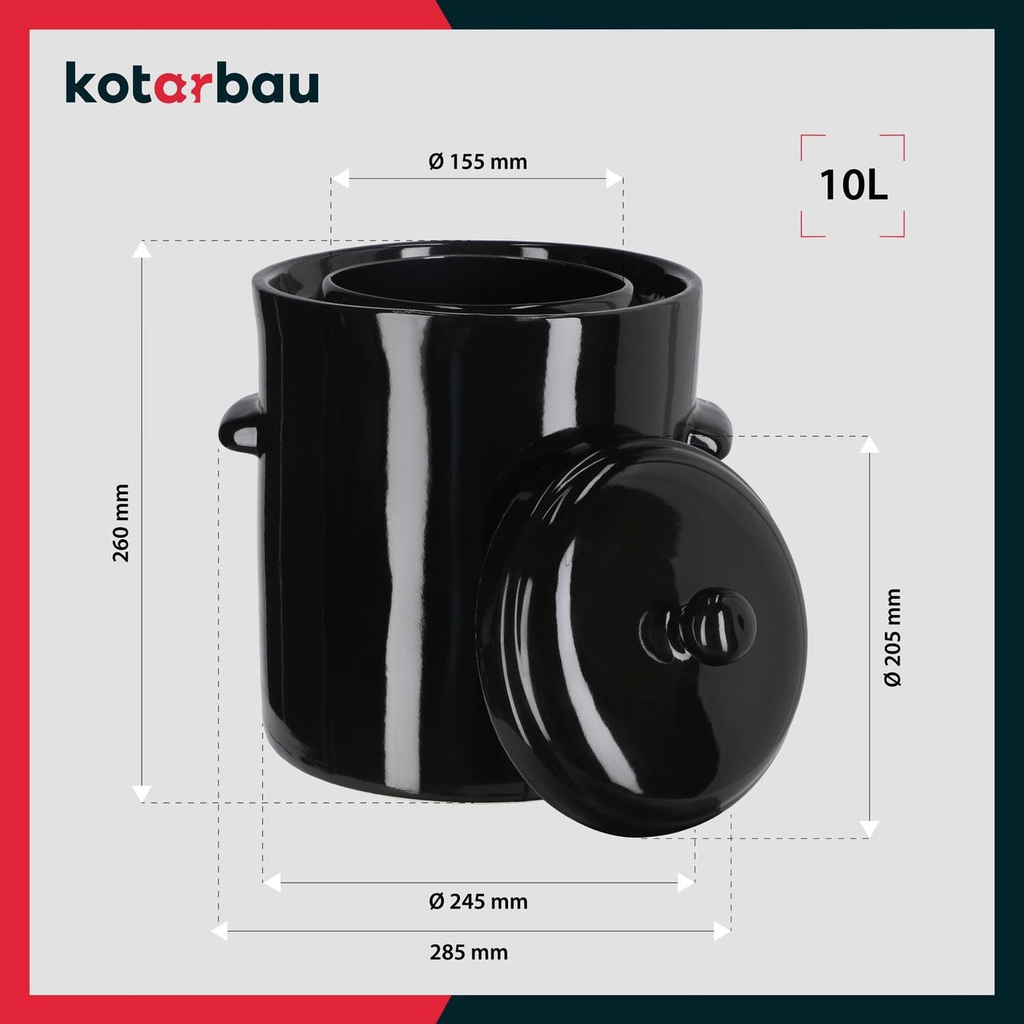 Gärtopf mit Deckel, 10 L Ebenholz