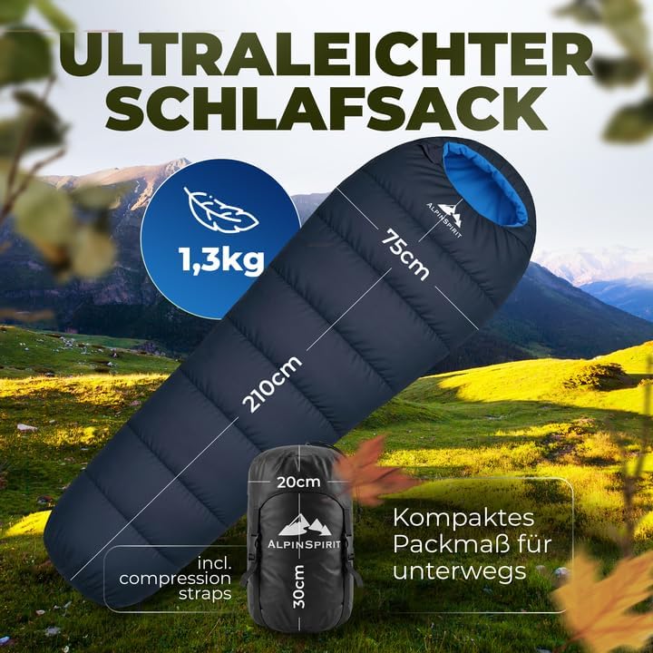 Ultraleicht Mumienschlafsack für 3 Jahreszeiten, Blau