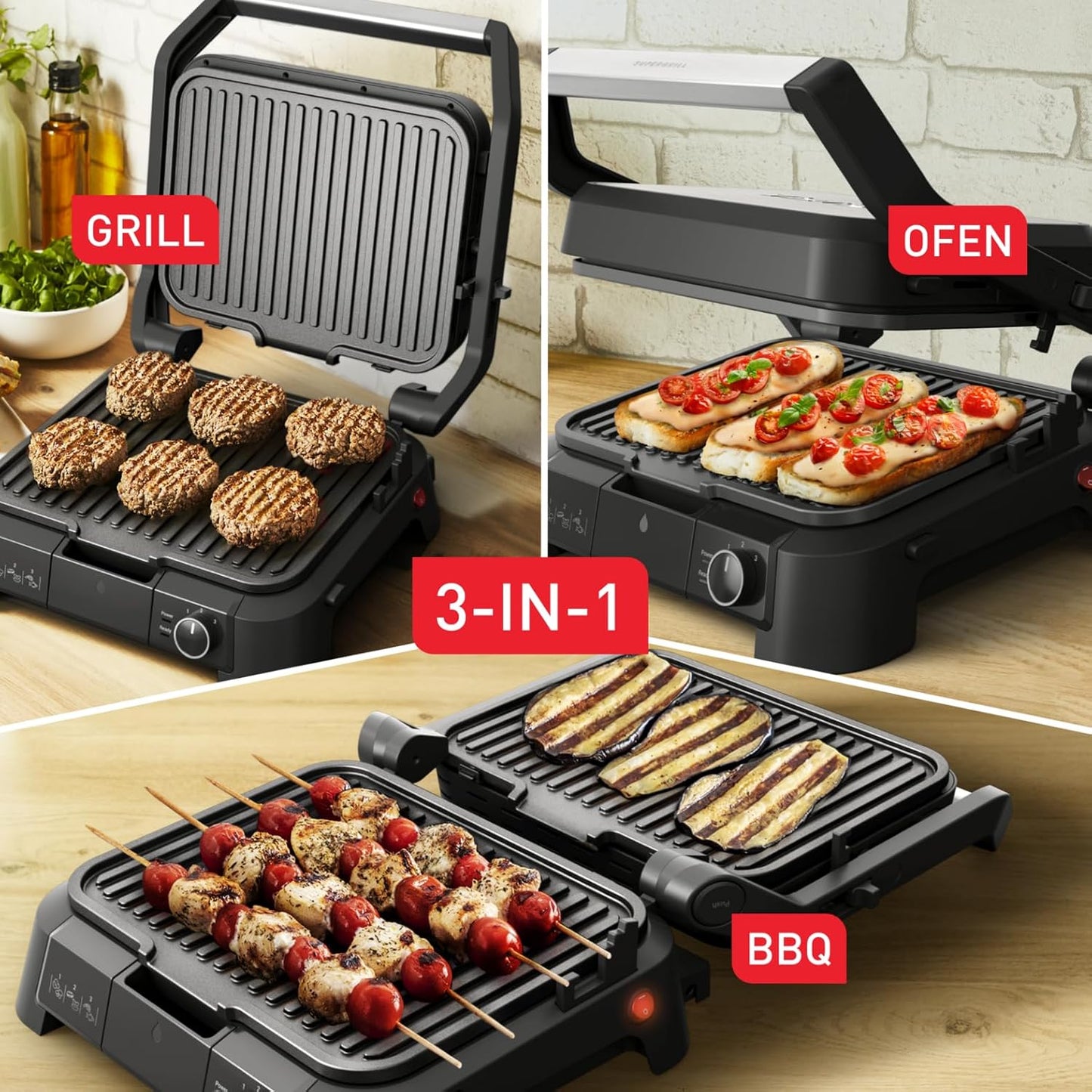 SuperGrill 3-in-1 Kontaktgrill, SuperGrill 3in1 - BBQ & Ofenfunktion