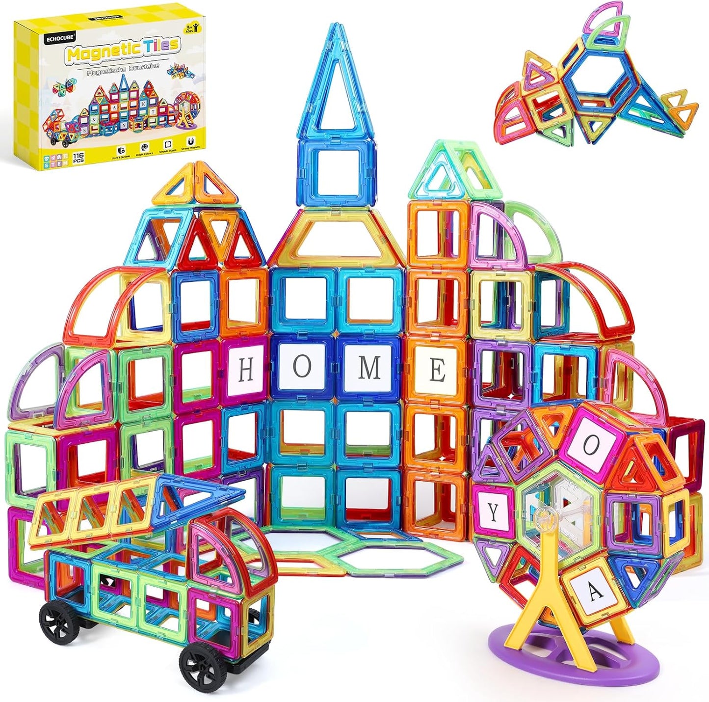 Magnetische Bauklötze (116-teilig) für Kinder, 4 cm x 4 cm x 0.5 cm Mehrfarbig