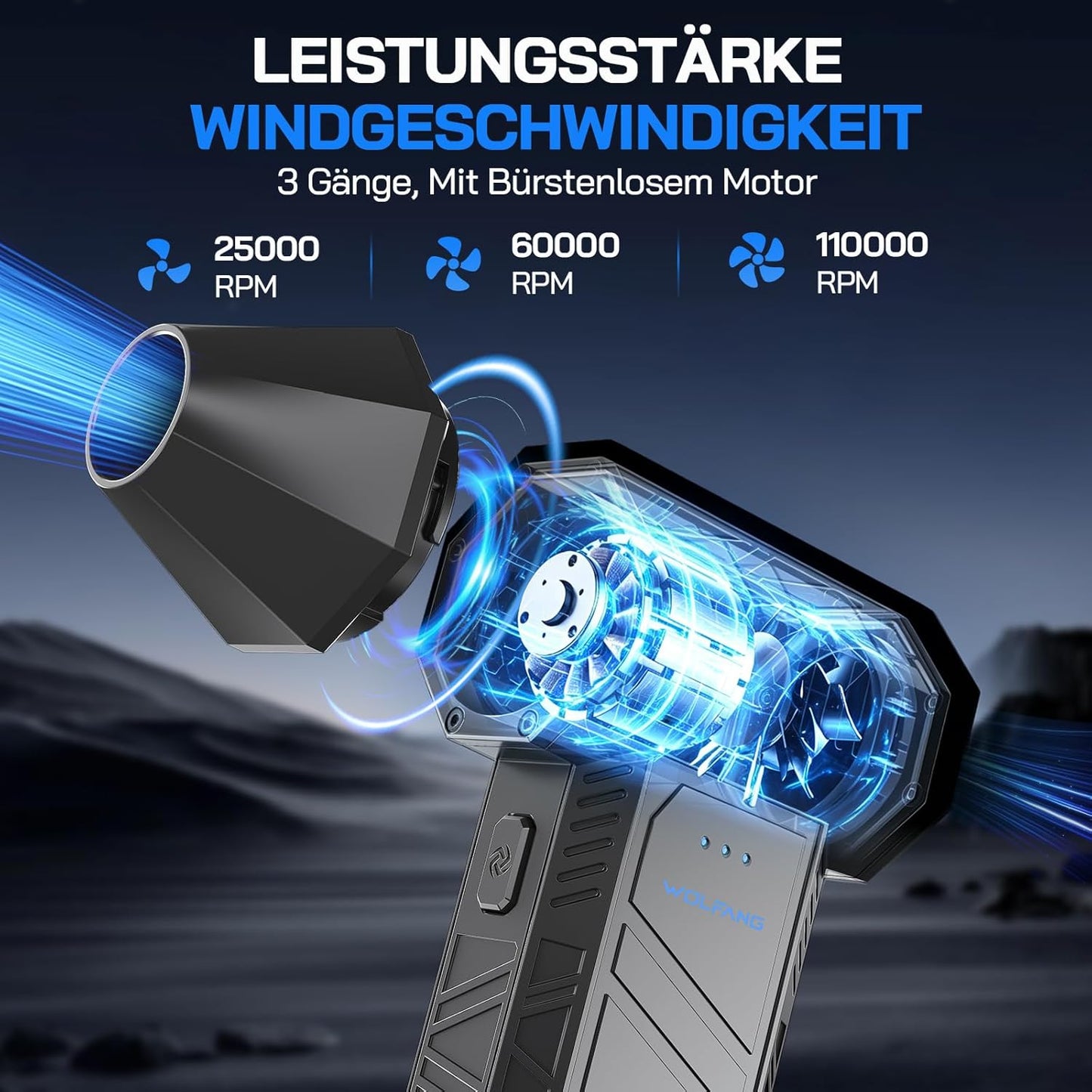 Elektrischer Luftentstauber, kabellos und leistungsstark