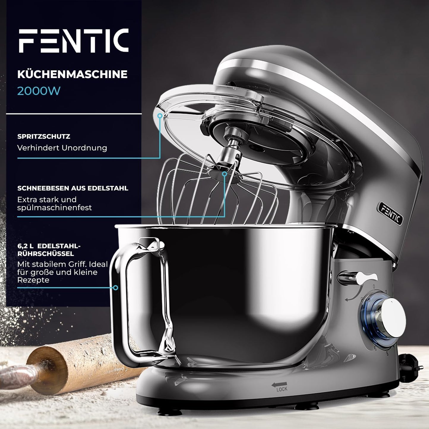 Küchenmaschine mit Rührschüssel, Anthrazit