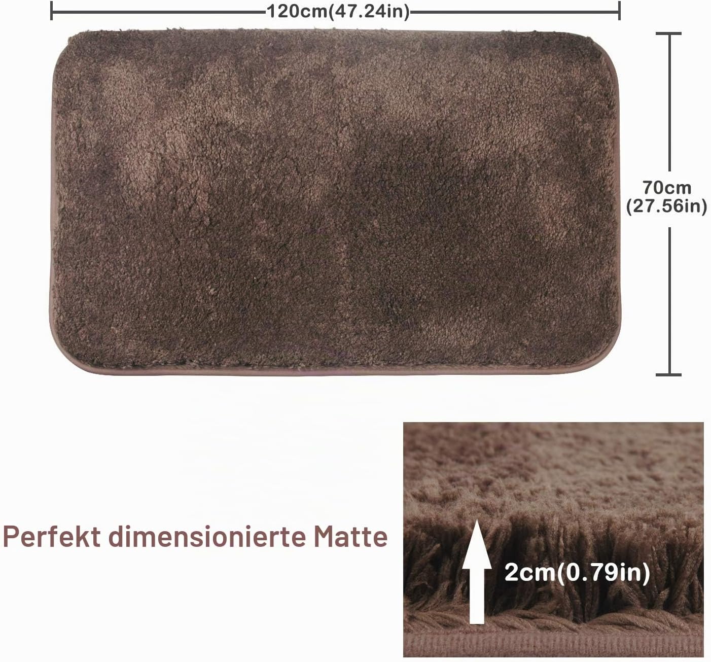 Rutschfeste Badematte, 70x120 cm, 70 x 120 cm (Rechteckig) Dunkelbraun