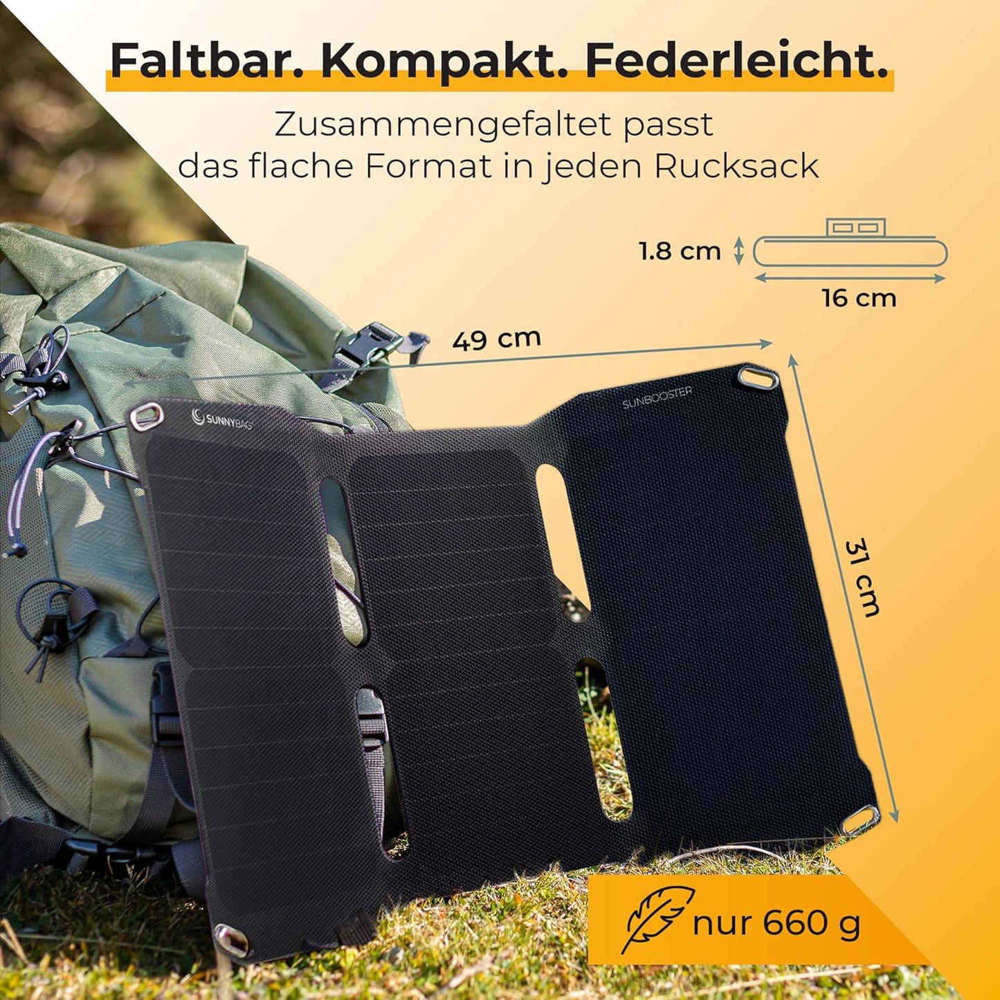 Sunbooster 21: Faltbares Solarpanel mit USB-Anschlüssen, SUNBOOSTER 21W