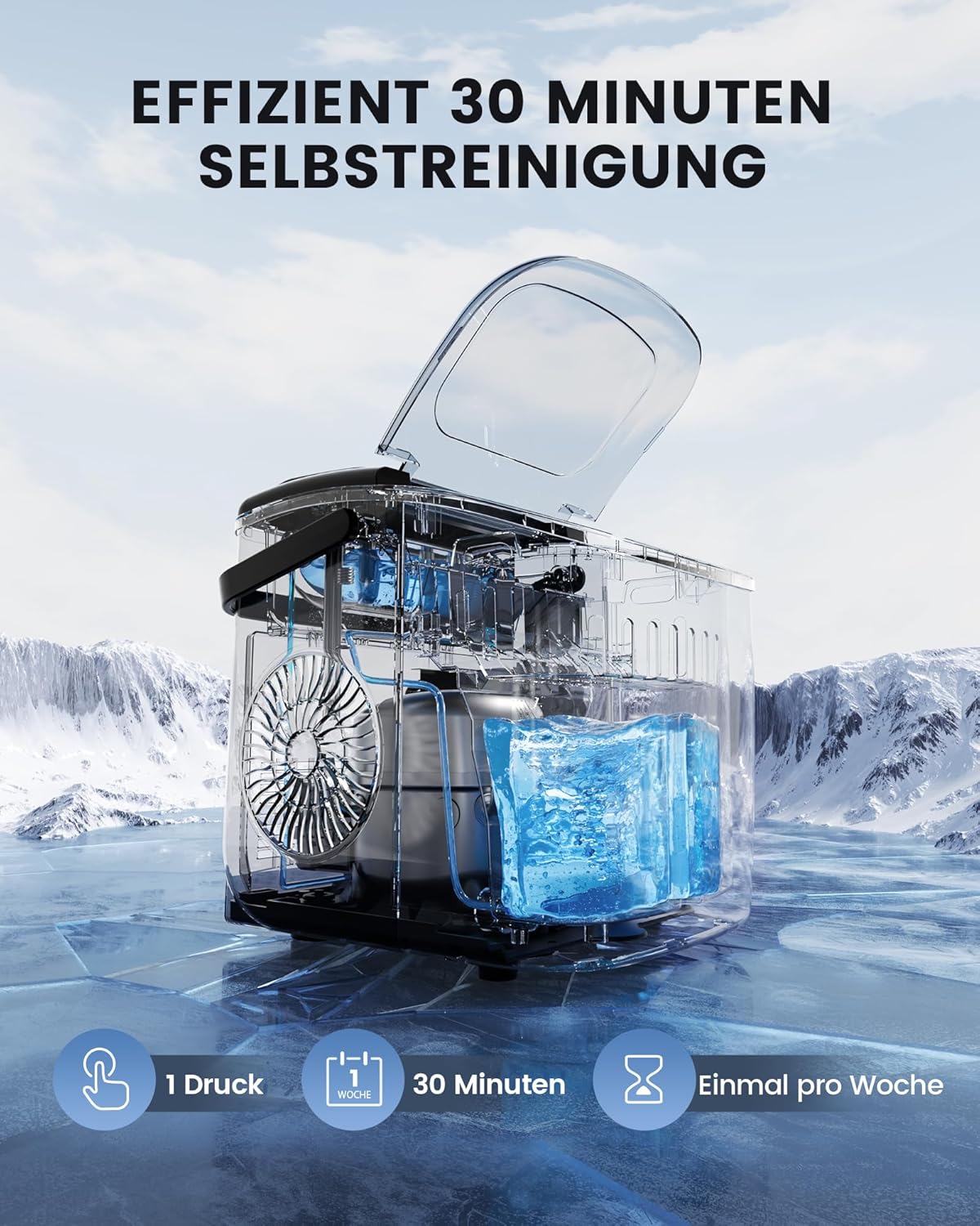 Tragbare Eiswürfelmaschine, Schwarz