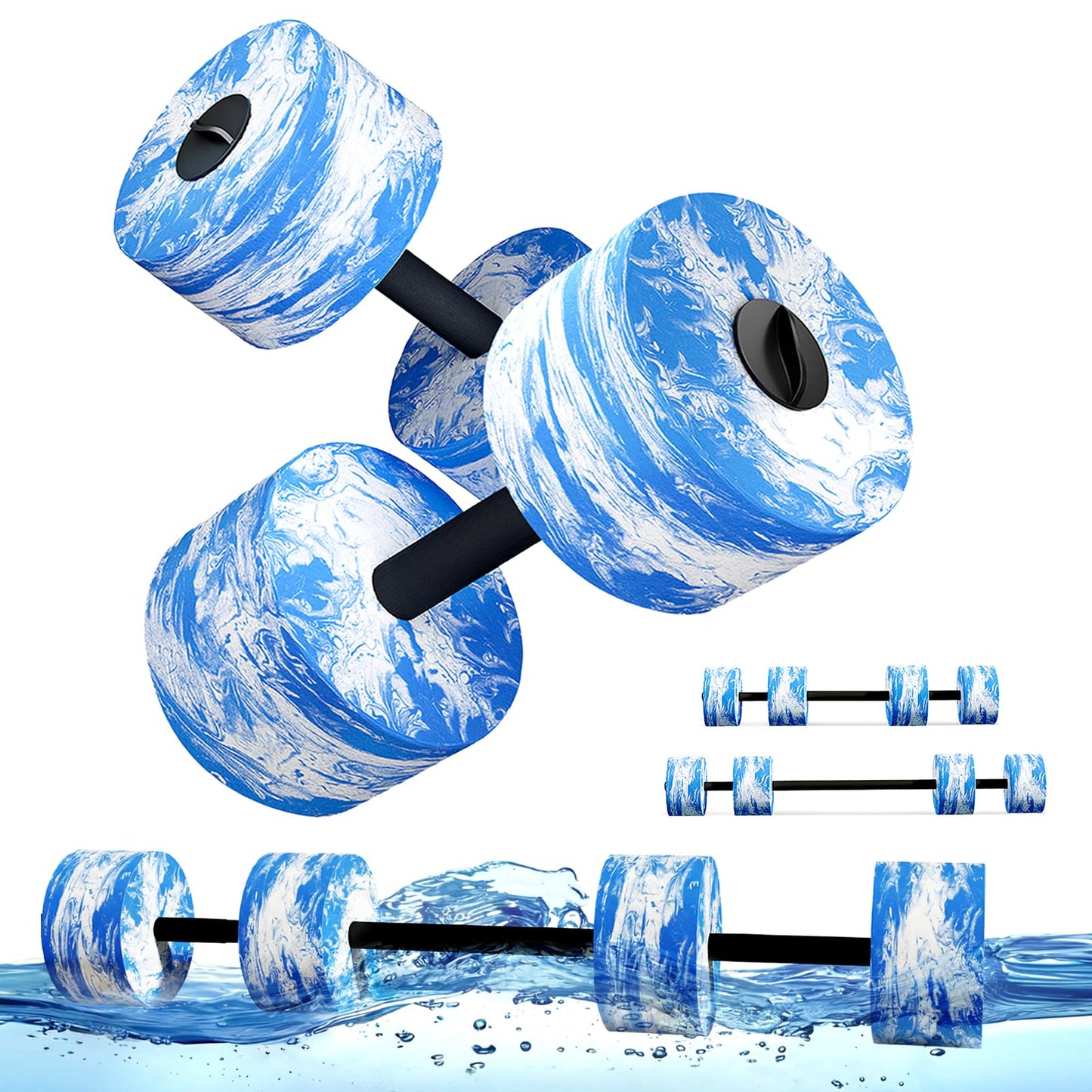 3-in-1 Wasserhanteln mit Verbindungsstange für Aquafitness und Reha, Blau