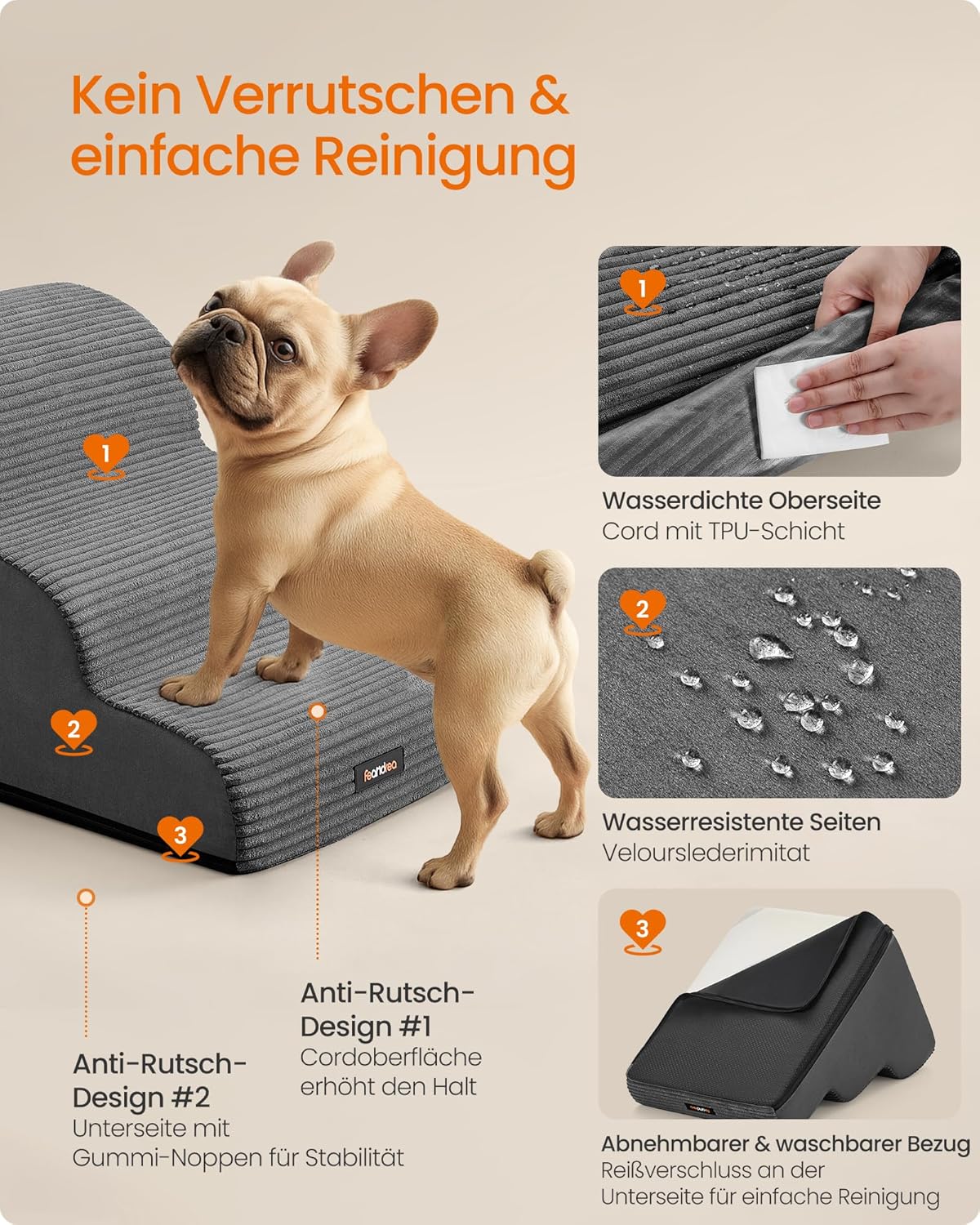 Haustiertreppe mit 3 Stufen, 3 Stufen (57T cm) schiefergrau
