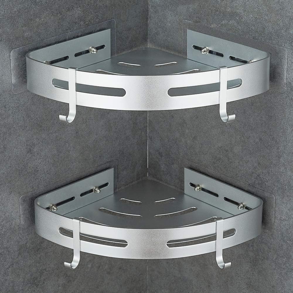 Eck-Duschregal Set ohne Bohren (2 Stück), Silber