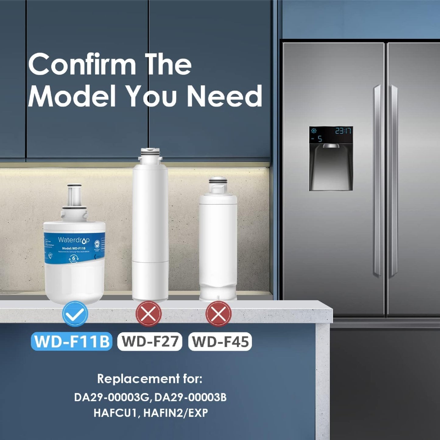 WD-F11B Kühlschrank-Wasserfilter-Ersatz für Samsung Modelle, 1 Stück (1er Pack)