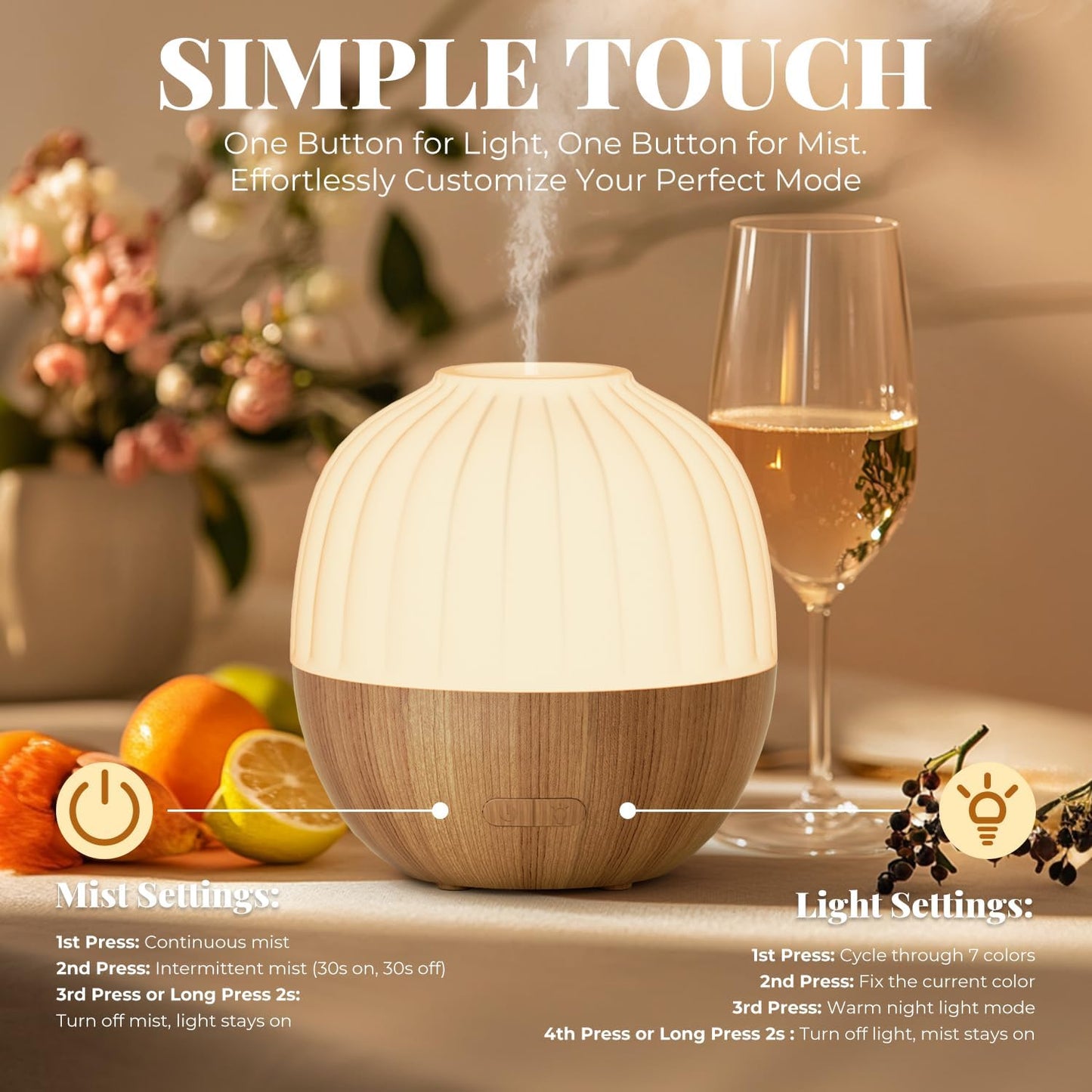 Aroma Diffuser Ultraschall mit Abschaltautomatik, Weiß Holzmaserung 300ml