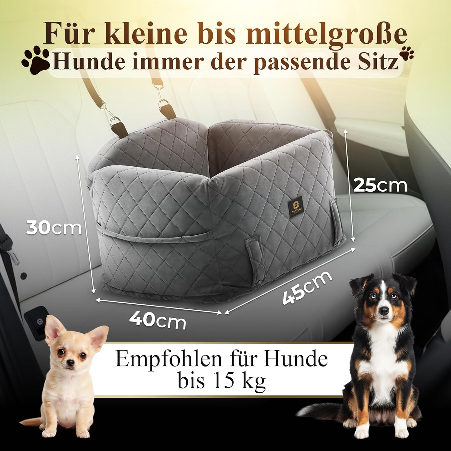 Hundeautositz mit Sicherheitsleine