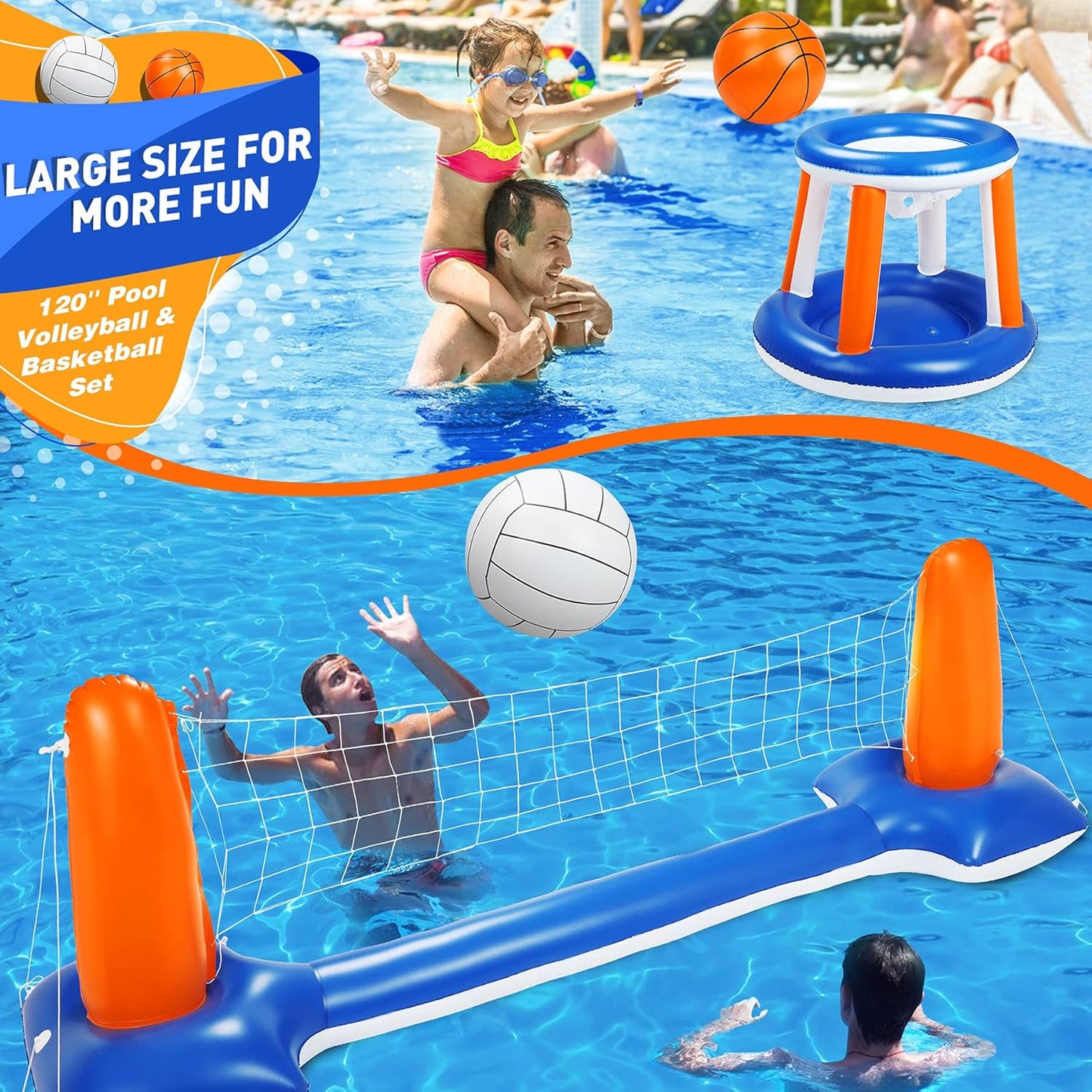 Aufblasbares Pool-Volleyball-Set mit Basketballkorb