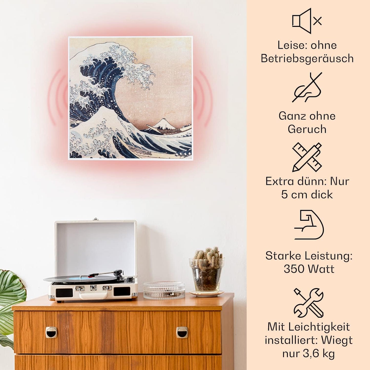 Infrarotheizung, Blaue Welle - Weiss ; 60 x 60 cm - 350 W