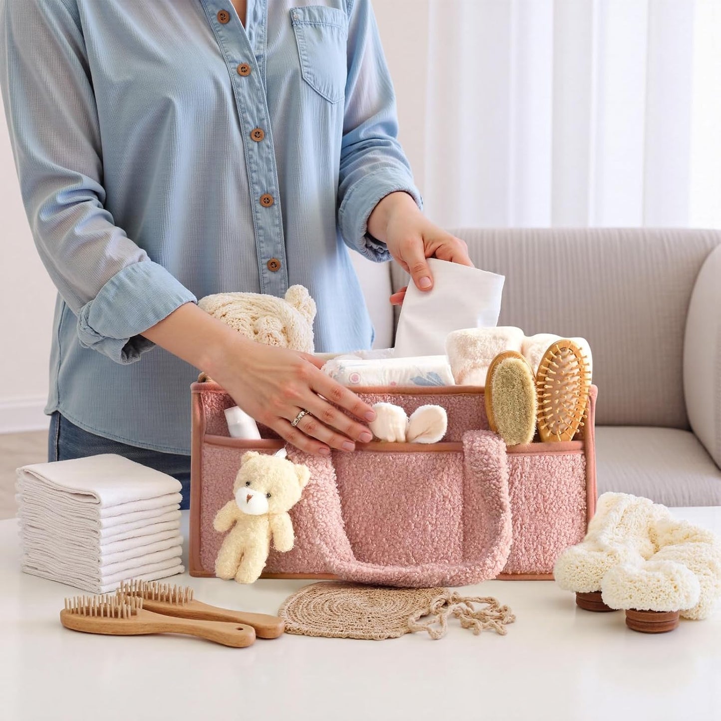Wickeltisch Organizer mit Fächern, Rosa