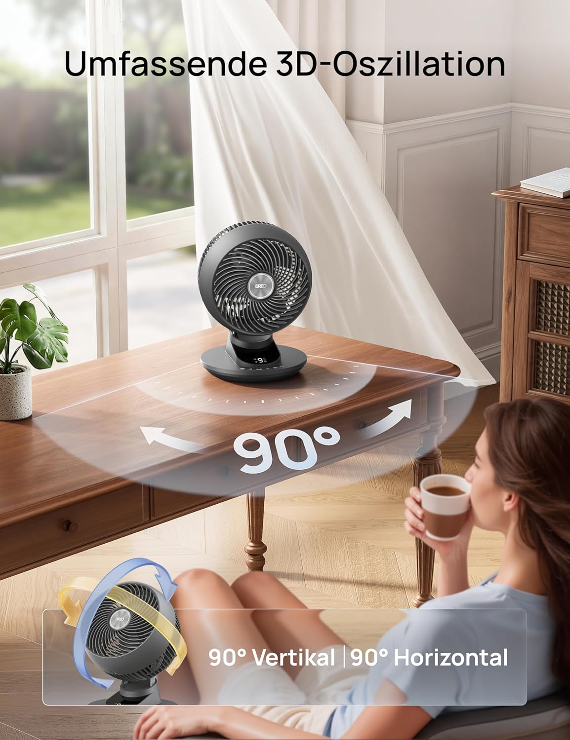 Tischventilator mit App-Steuerung, Grau