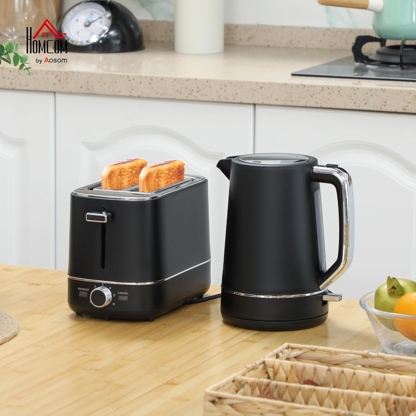 Frühstücks-Set mit Wasserkocher und Toaster, Schwarz