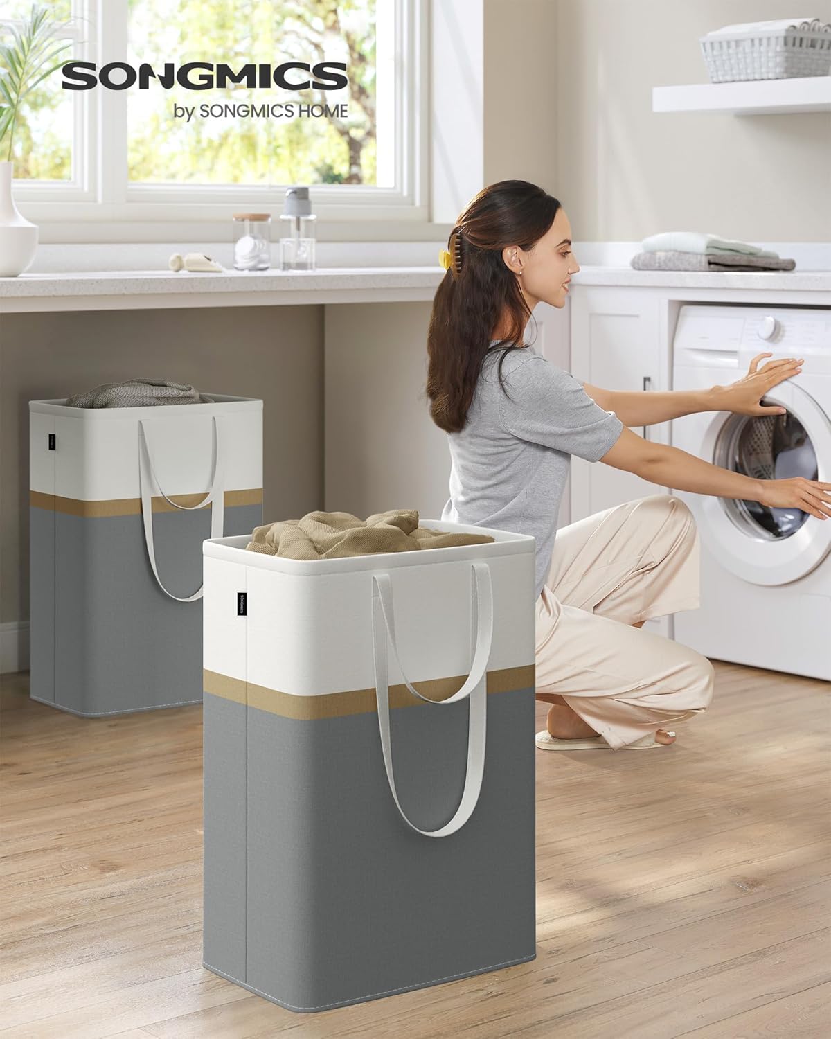2er Set Wäschekorb, Schiefergrau 75 L