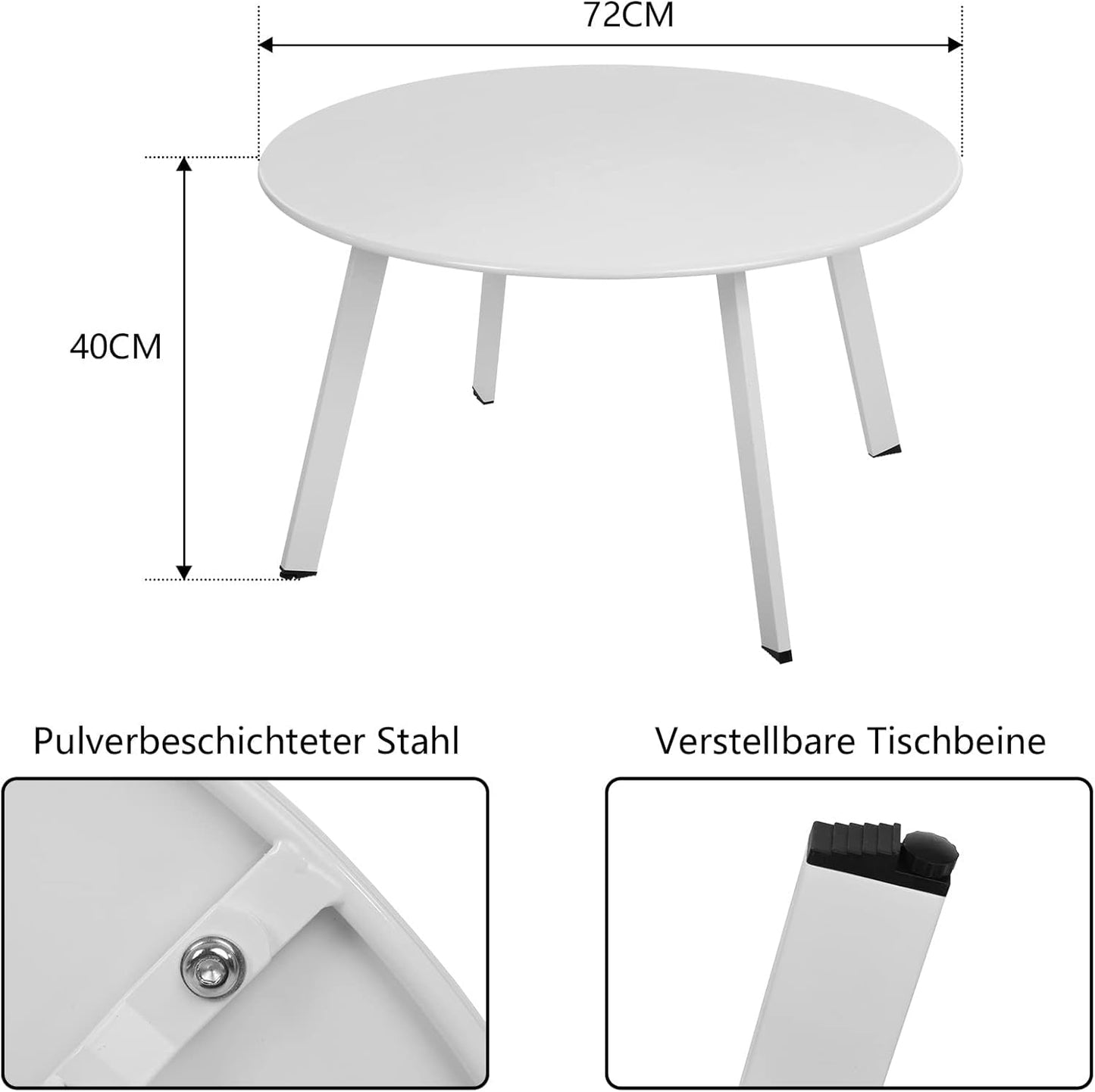 Verstellbarer Beistelltisch, Ø 70x40H cm Weiss
