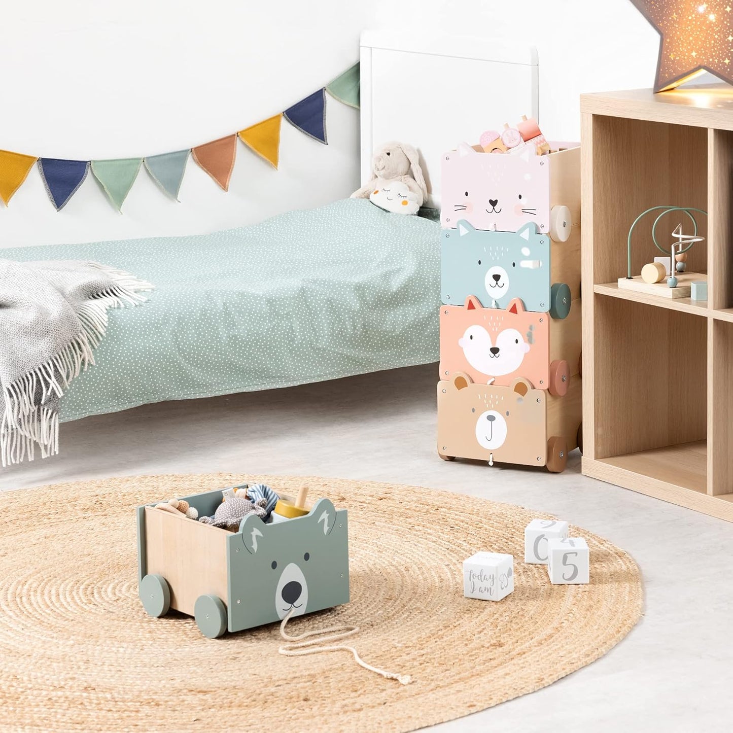 Spielzeug-Aufbewahrungsbox mit Rädern, Eisbär-Design Türkis