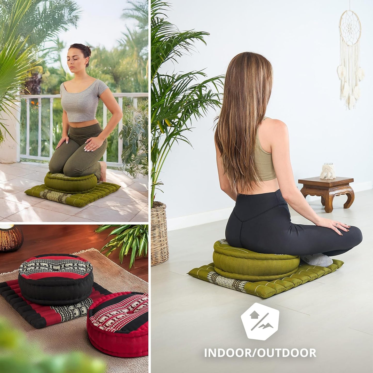 Meditationsset mit Matte und Kissen, Grün