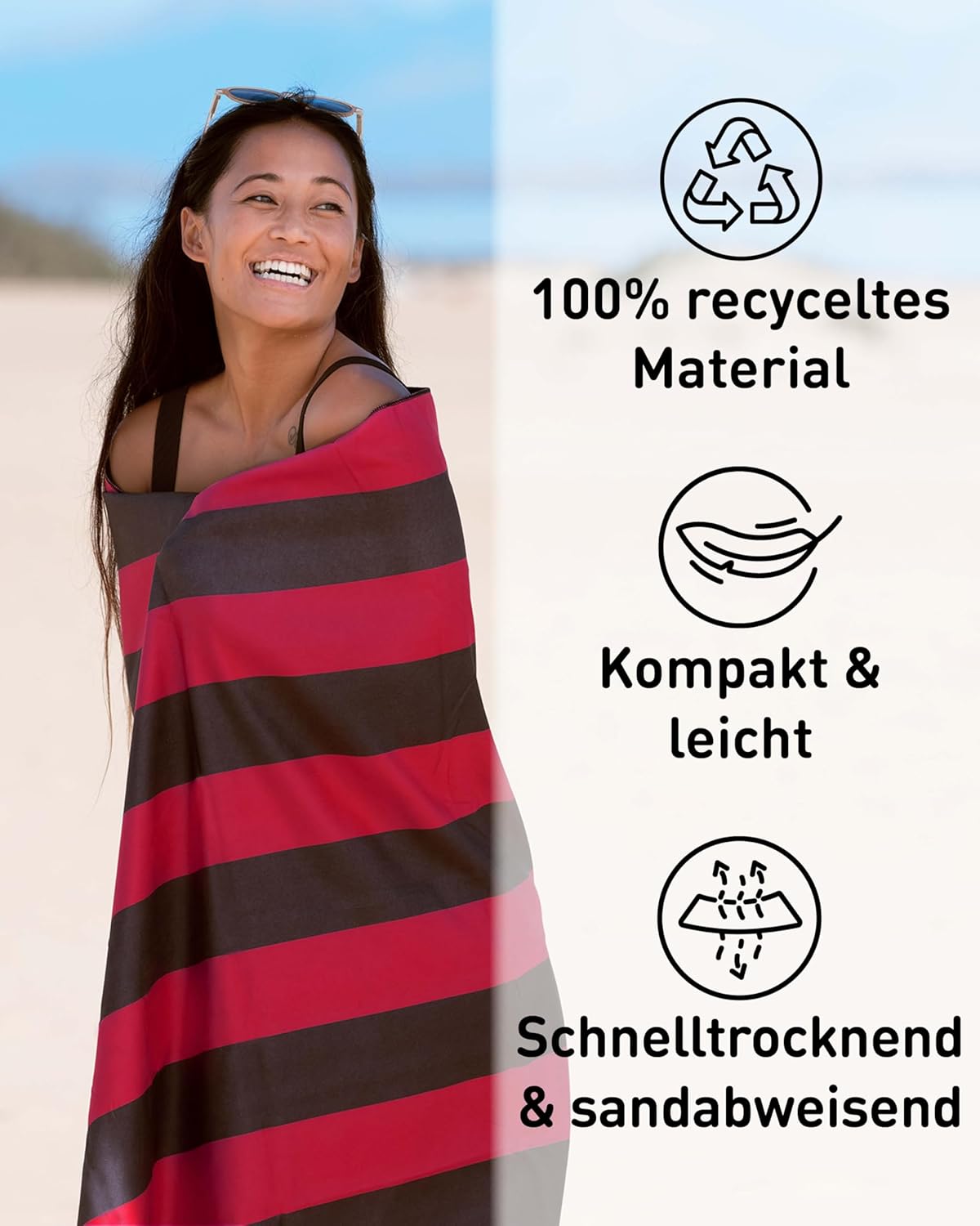 Schnelltrocknendes Strandhandtuch, 160cm x 90cm 10 Weinrot - Dunkelgrau