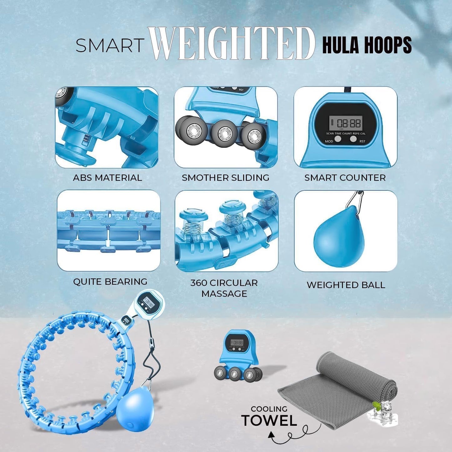 Smart Hula Hoop mit 27 abnehmbaren Knoten, Azure