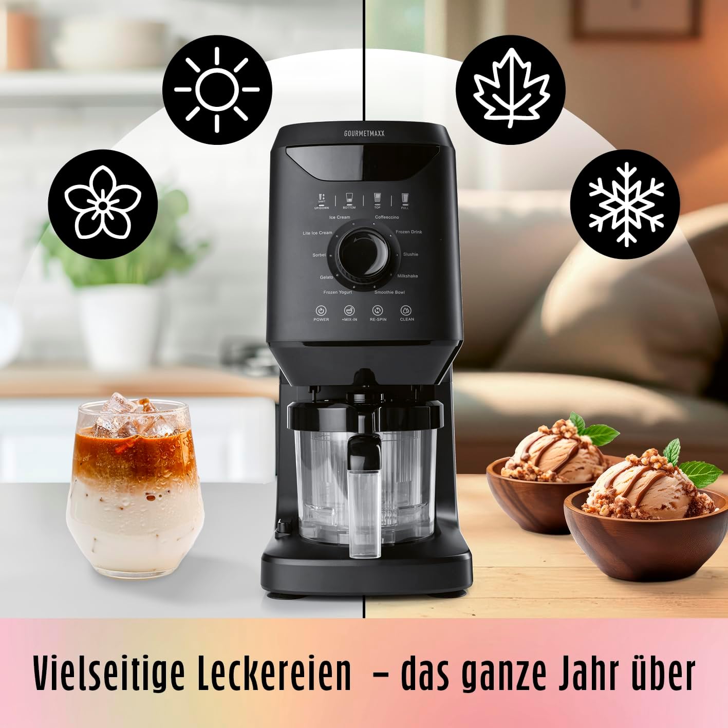 SmoothUp Eiscreme-Maschine mit 10 Programmen, Eismaschine 800W schwarz