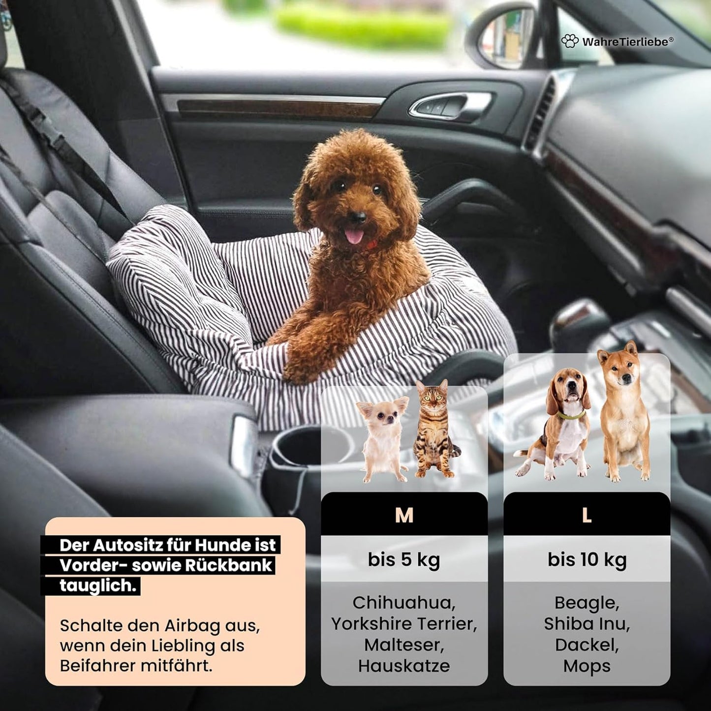 Hunde Autositz mit Sicherheitsgurt, waschbar, M Blau