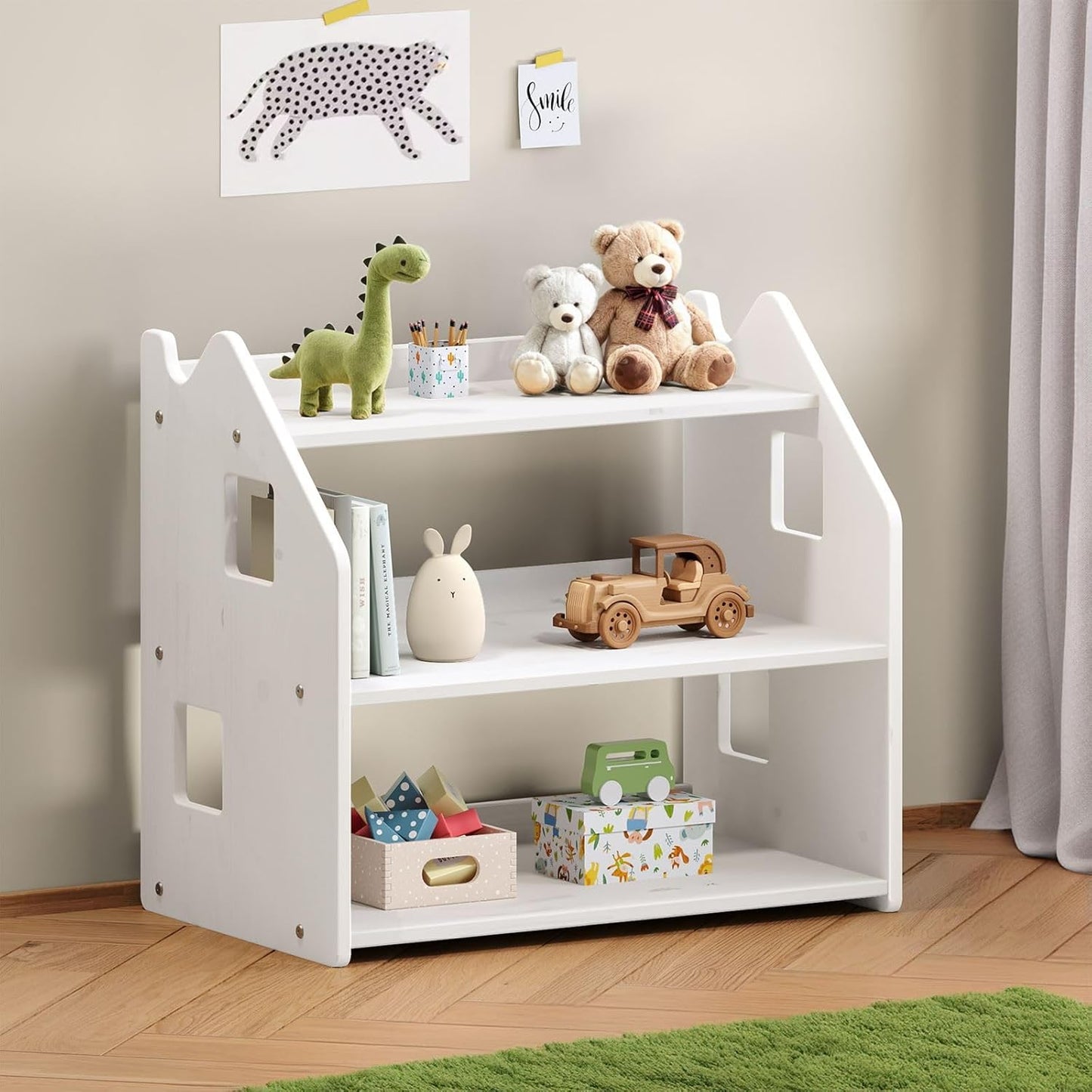 Kinderregal Yasmin mit 3 Ablagen aus Kiefernholz, Weiss