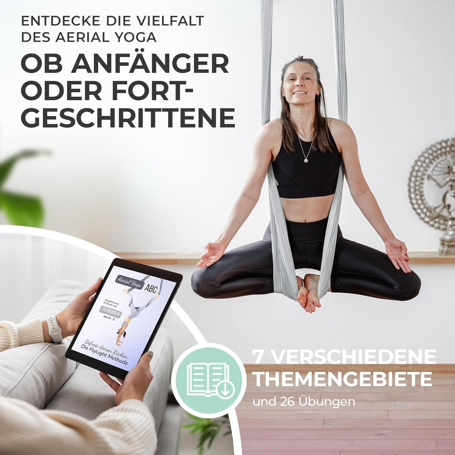 Yogatuch für Aerial Yoga, Silbergrau (1 Set) Einheitsgrösse