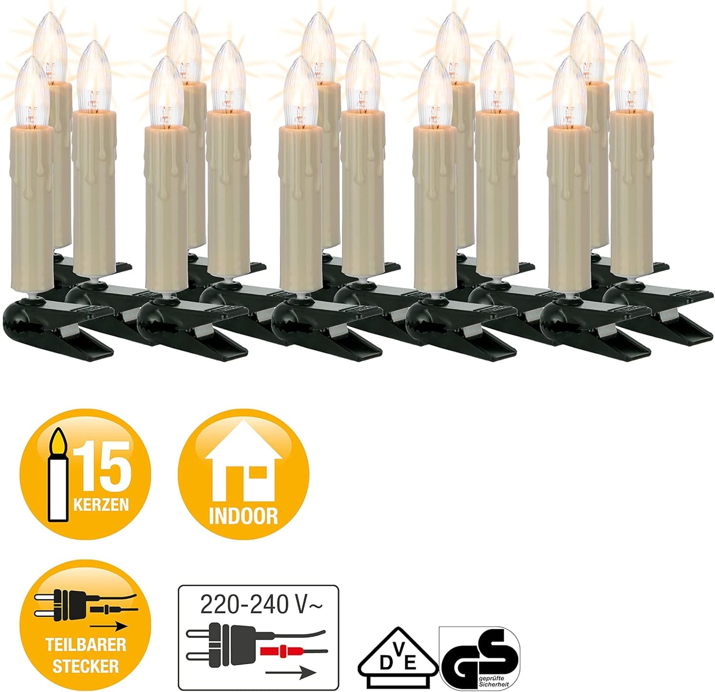 LED-Kerzen für Weihnachtsbaum mit Wachstropfen, Elfenbein 12,8 m (15 BS) / Filament