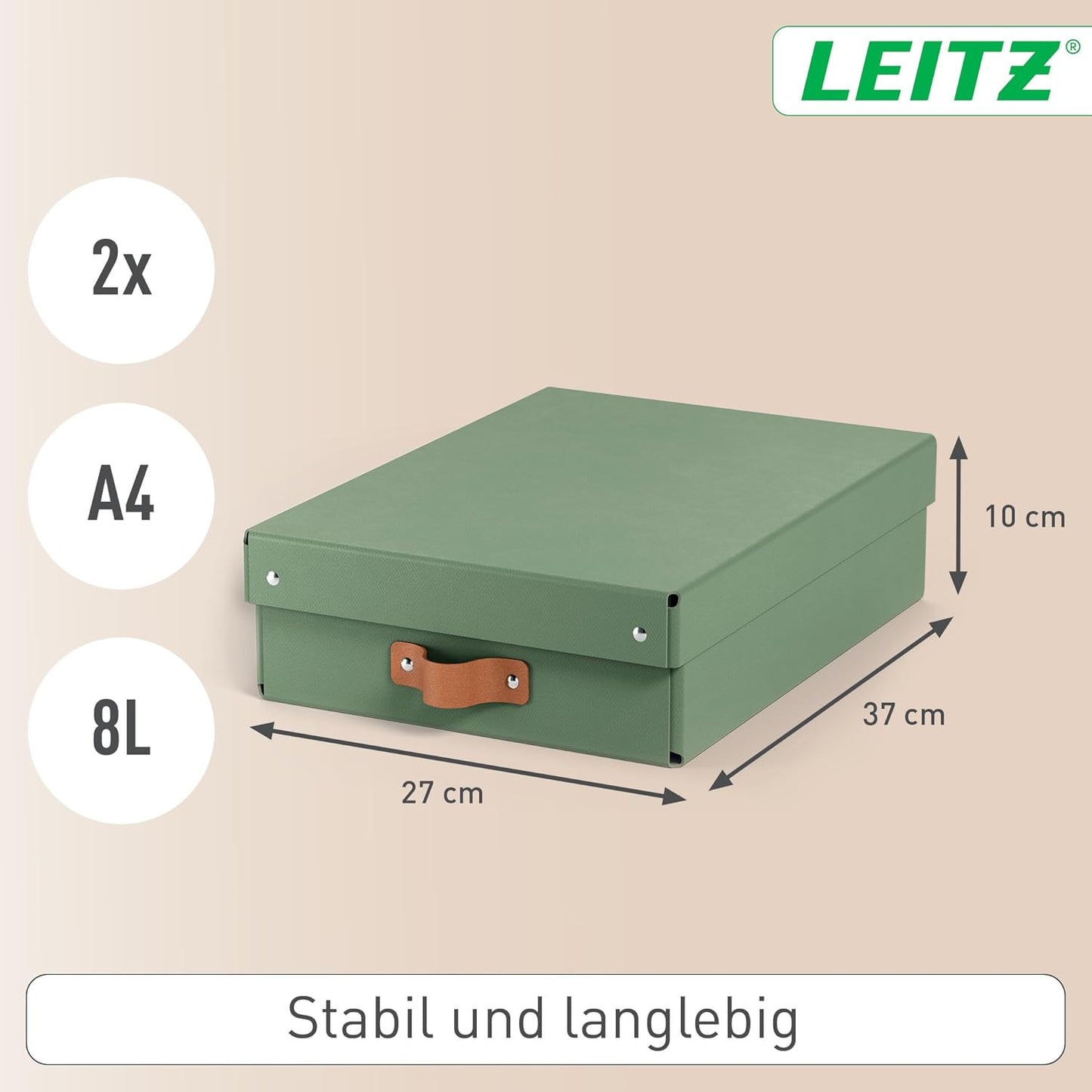 Flache Aufbewahrungsbox mit Deckel, 2er-Set, 37 x 27 x 10 cm Grün