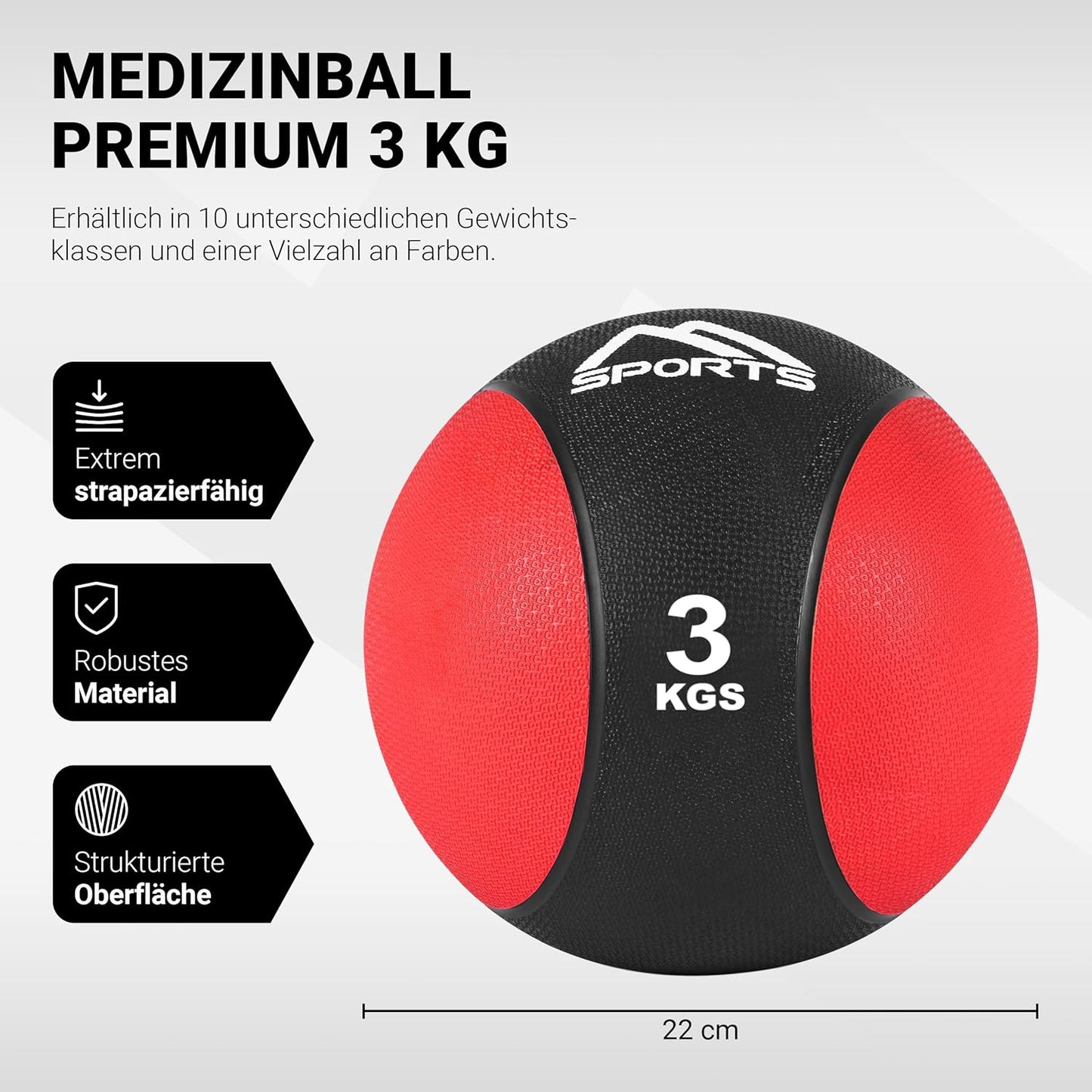 Medizinball, 3 kg - Rot