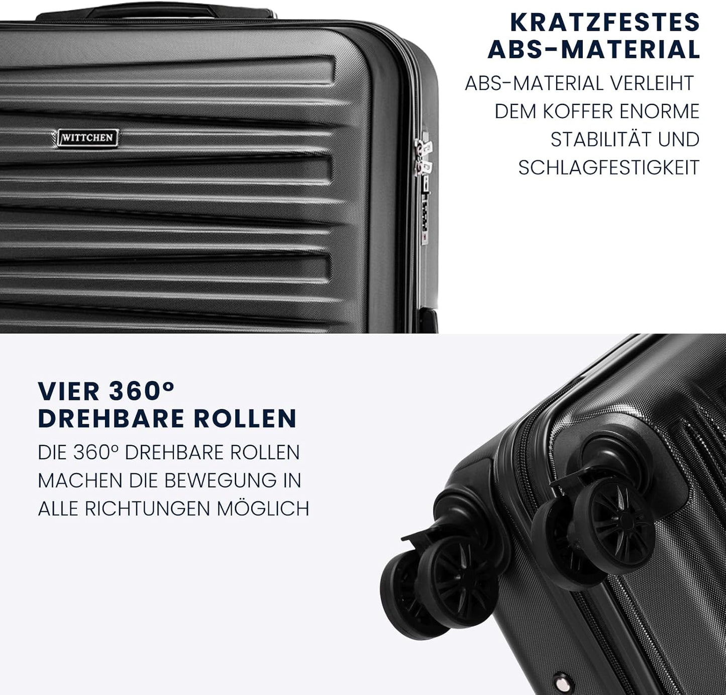 Grosser Hartschalenkoffer mit 4 Rollen und Schloss, Grosser Koffer Schwarz