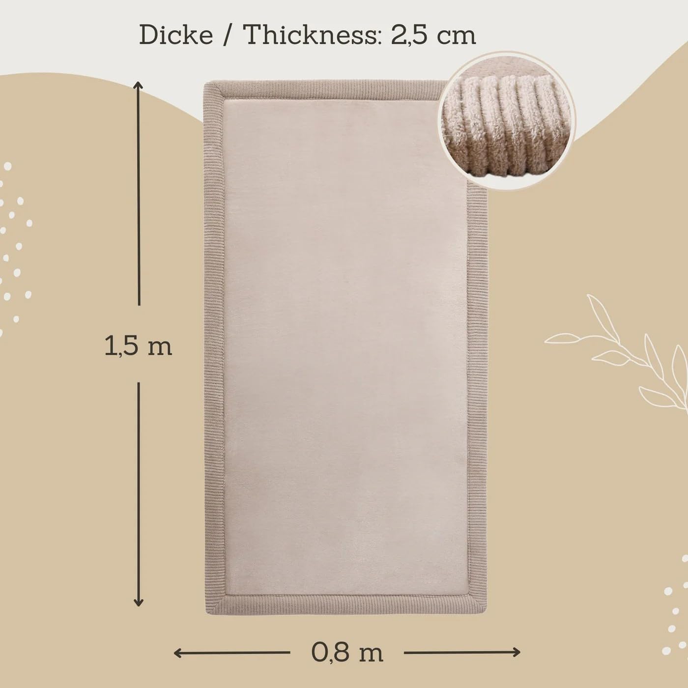 Spielmatte für Babys, Beige 80 x 150 cm