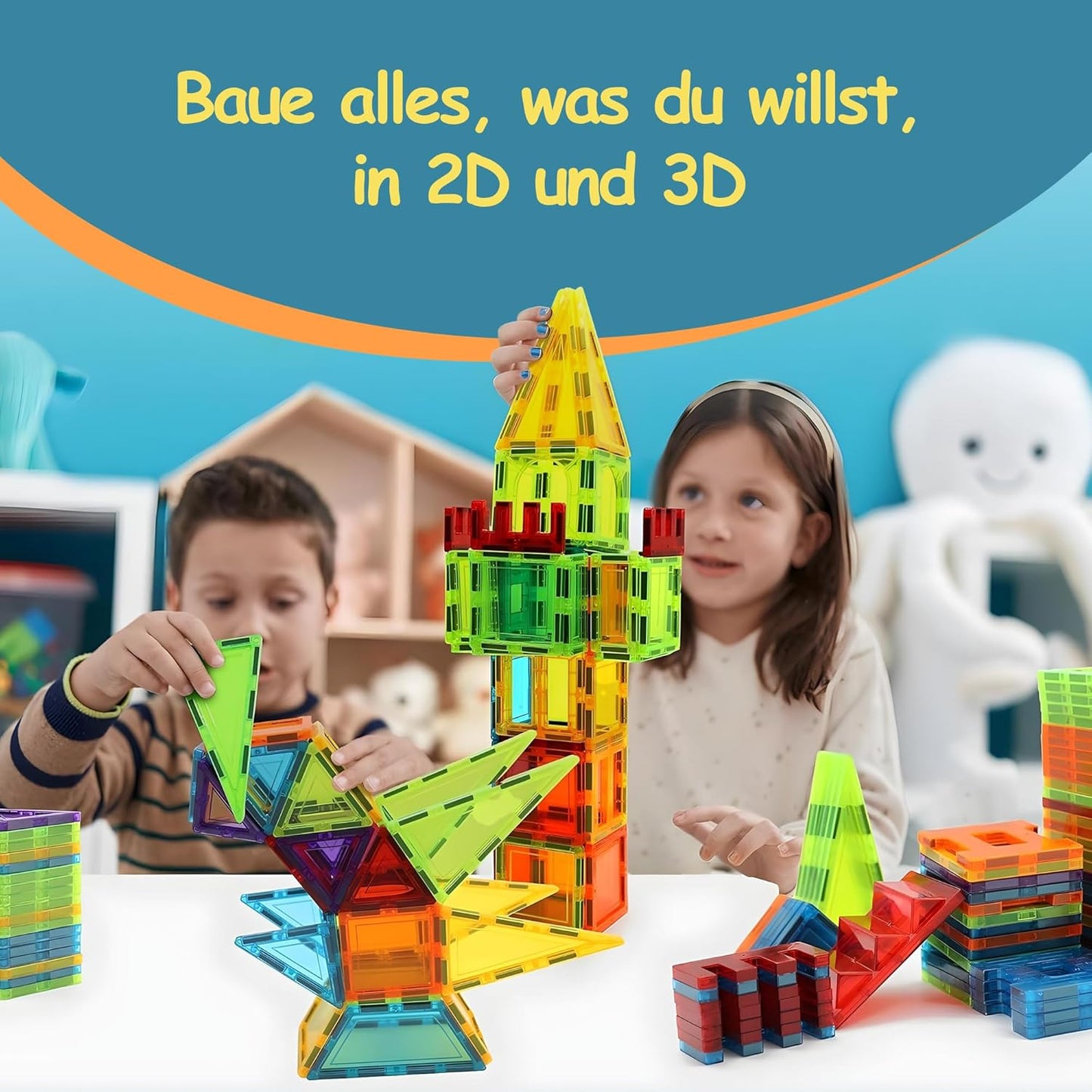 Magnetische Bausteine, 120 Magnetic Tiles