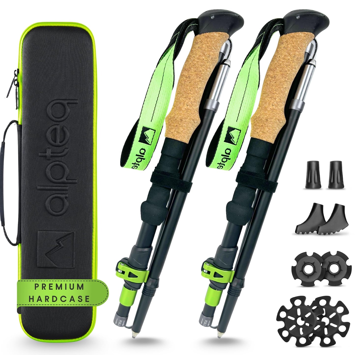Faltbare Trekkingstöcke mit Korkgriff, Aluminium 115-135 cm | Lime Green