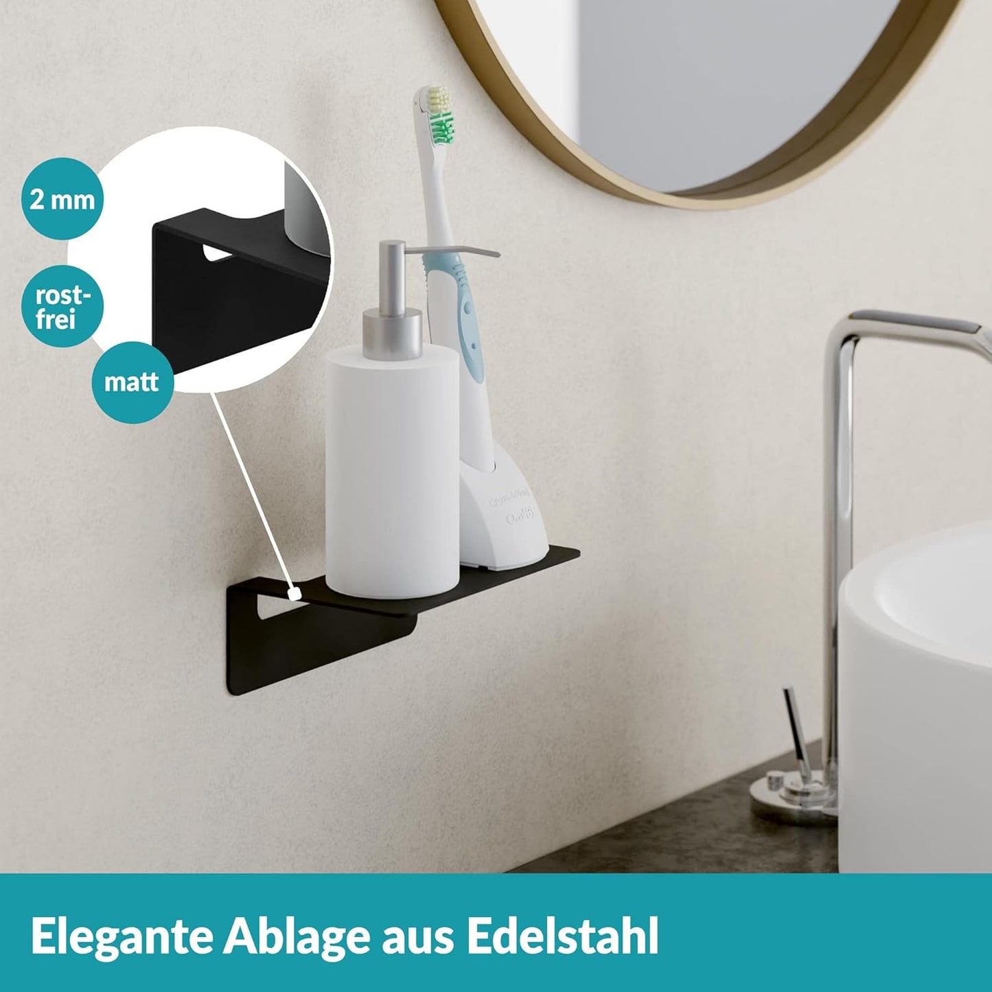 Selbstklebende Badablage, 14 cm Schwarz