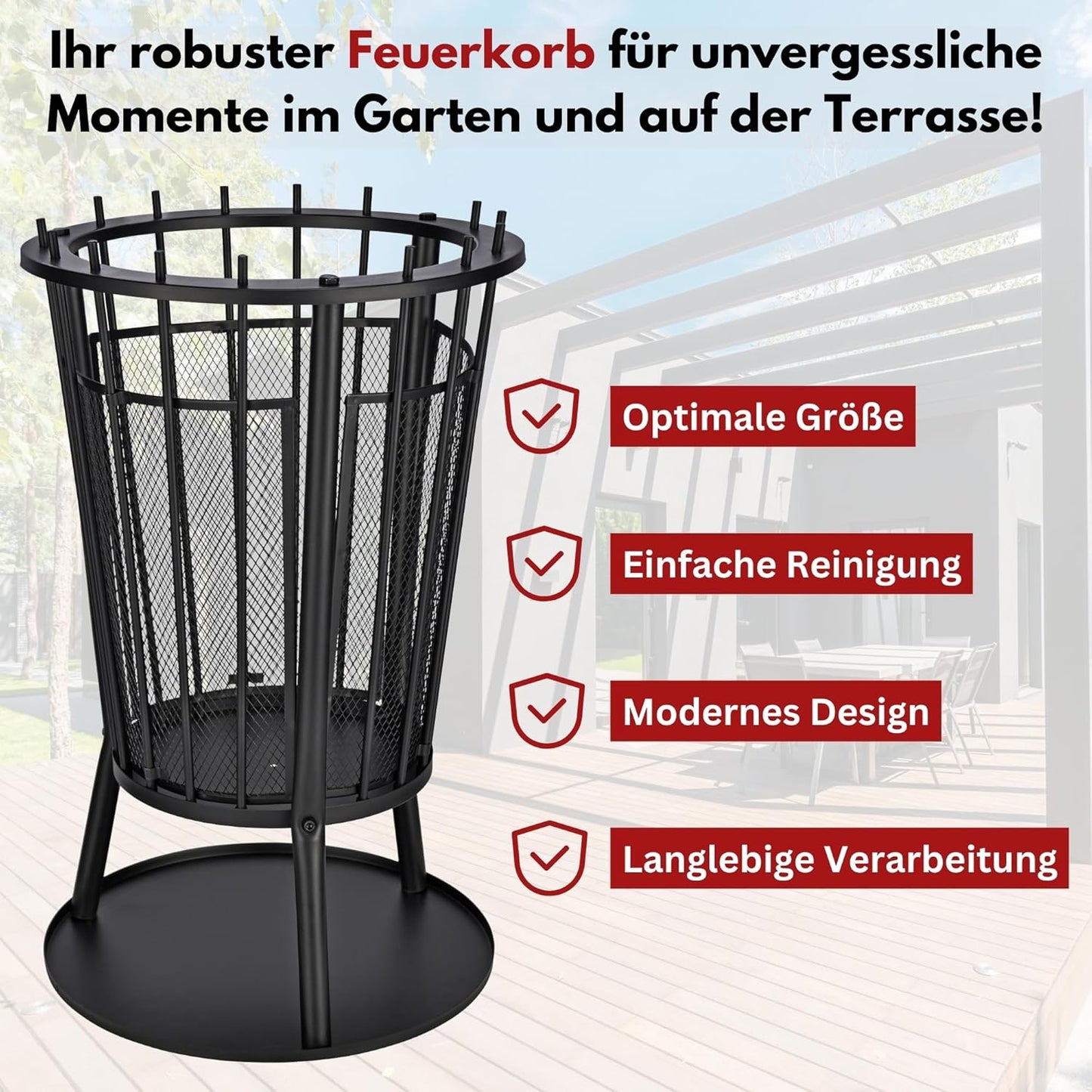 Feuerschale mit Funkenschutz & Bodenplatte