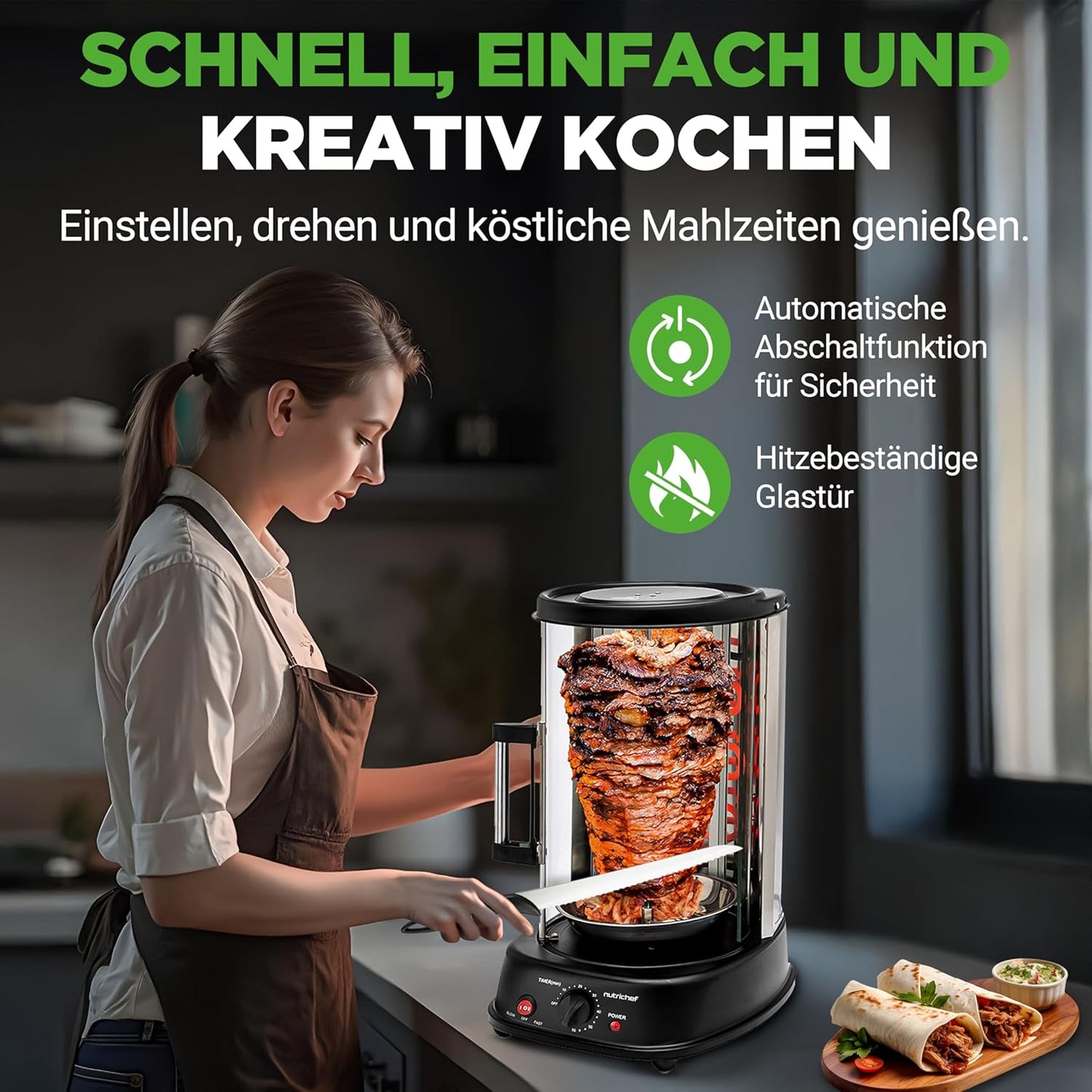Heissluft-Multiofen mit Drehspiess und Grillfunktion, Rotisserie
