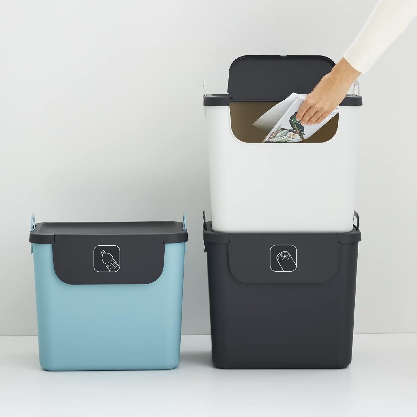 Mülltrennsystem-Set, anthrazit/blau/weis
