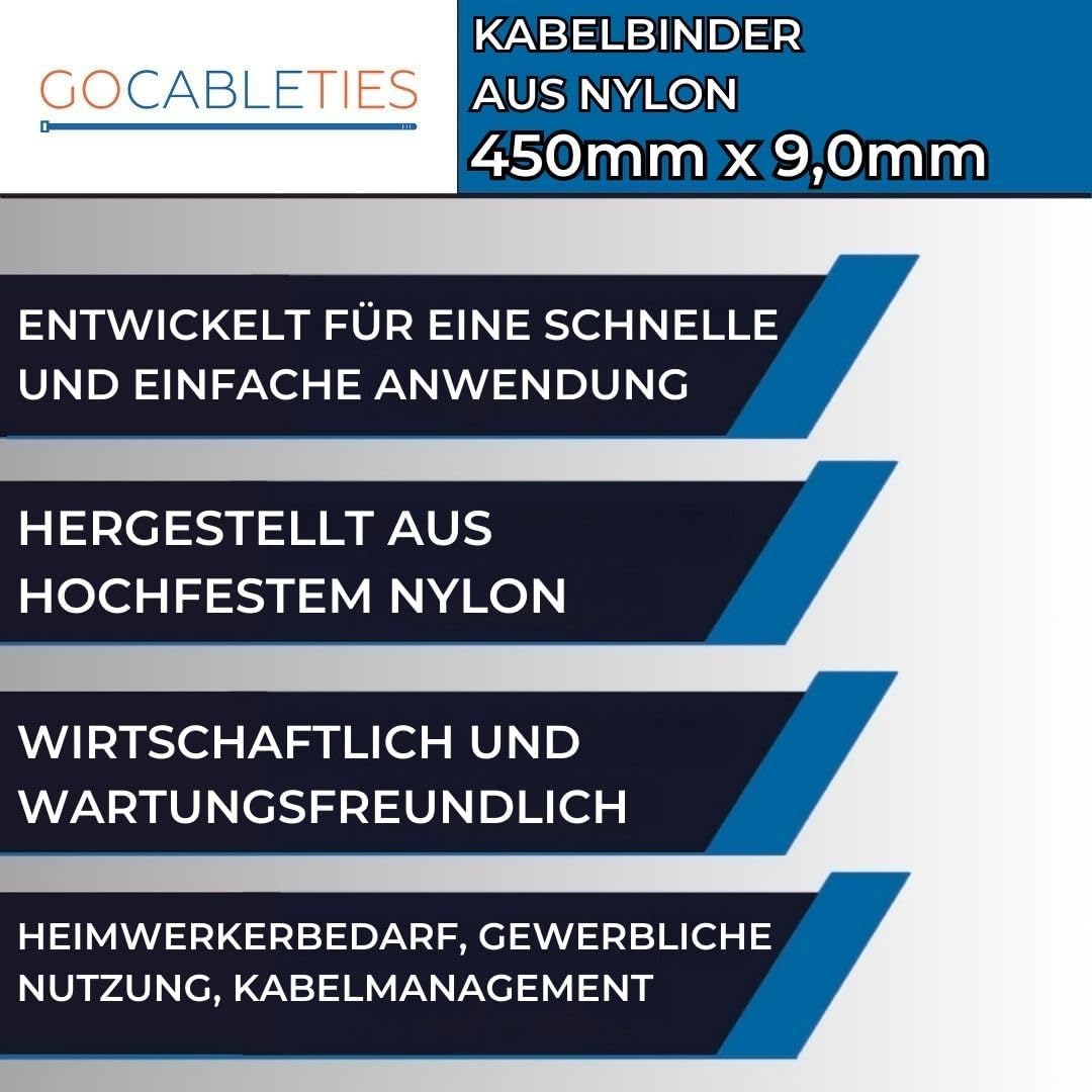 100 x Kabelbinder, 450 mm x 9,0 mm / Grün