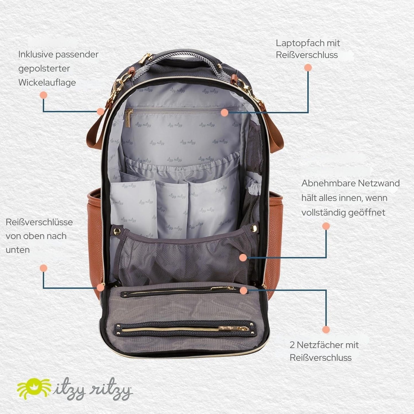 Wickelrucksack mit Laptopfach, Kaffee & Sahne