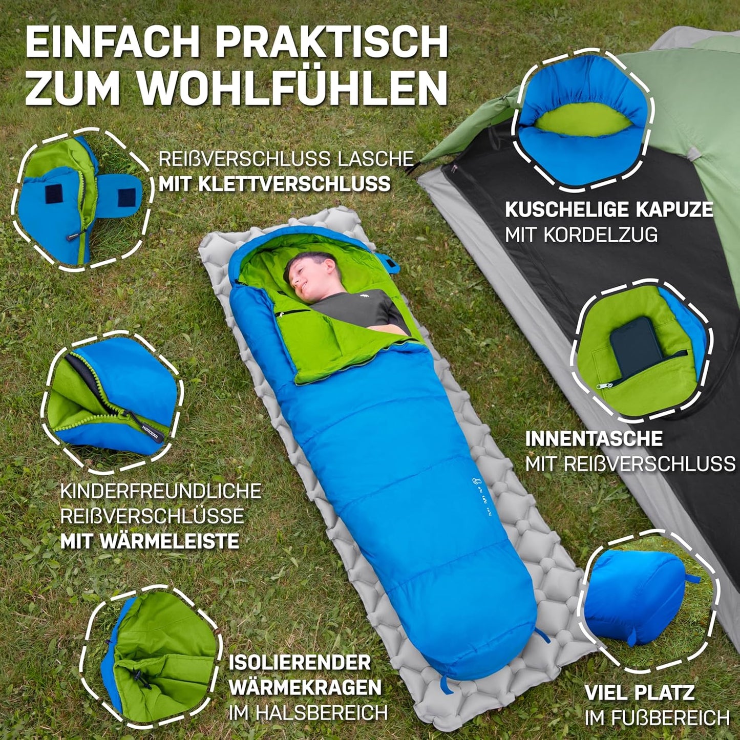 Kinderschlafsack, Blau/Grün