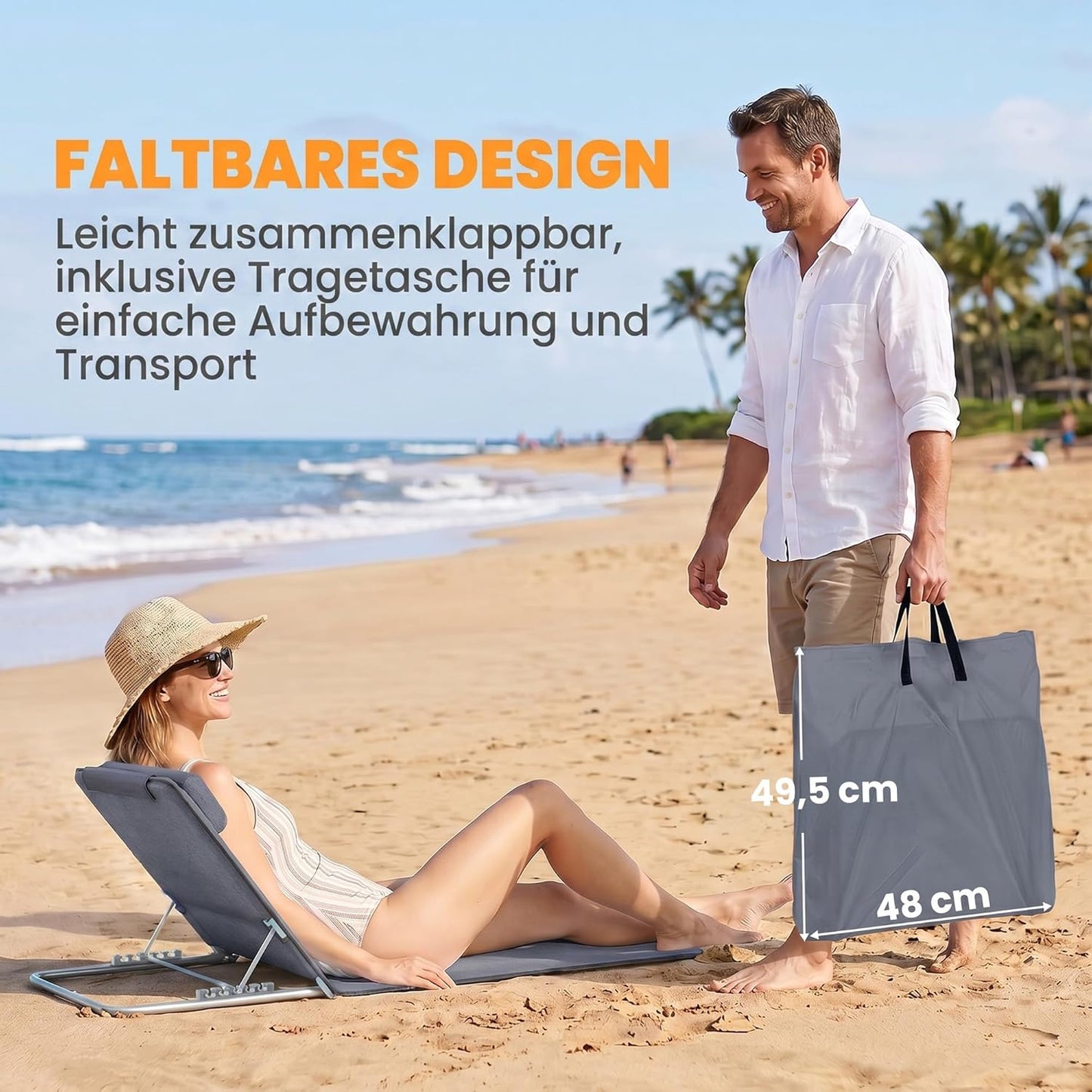 2er-Set Faltbare Strandmatratze mit Tragetasche, Grau