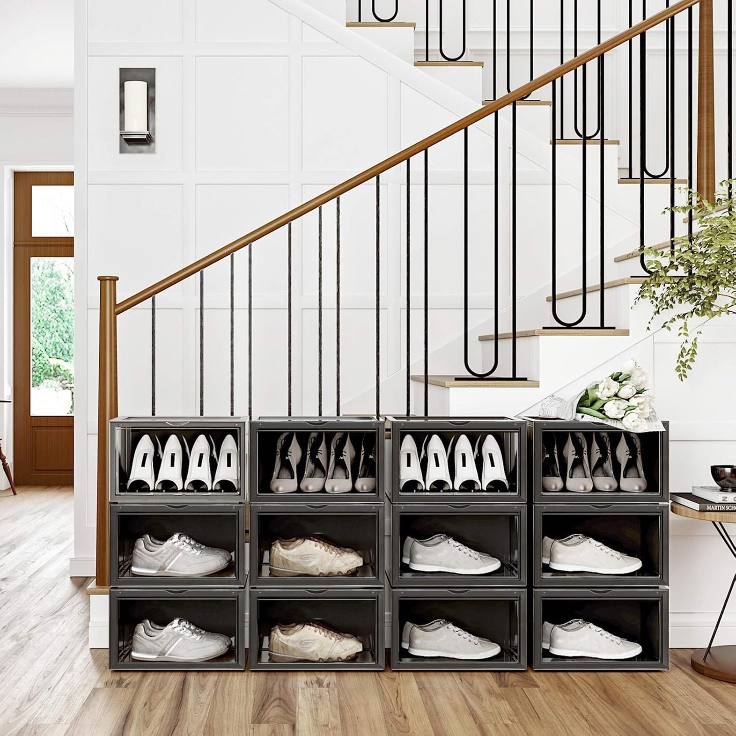 6 Stück Stapelbare Schuhboxen, Schwarz 6er Set