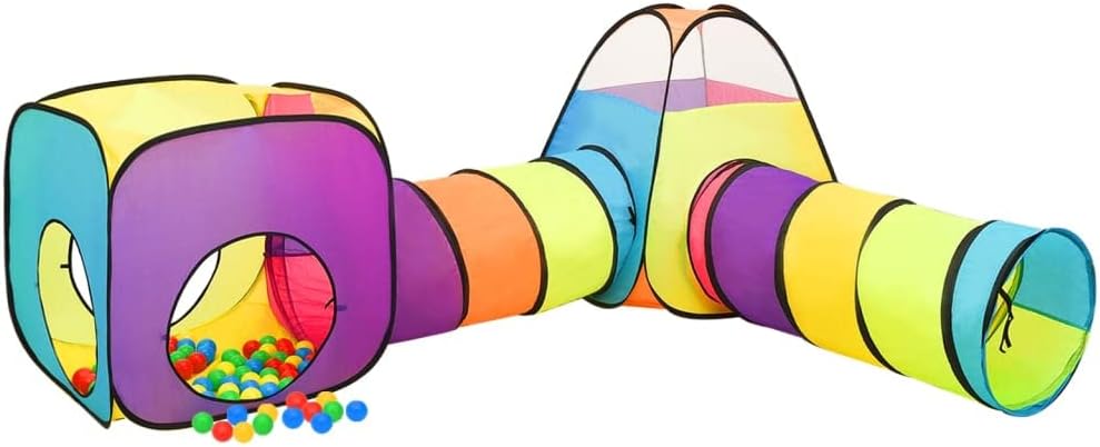 3-in-1 Spielzelt mit Tunnel, Bällebad und Tragetasche, 190x264x90cm, Gelb