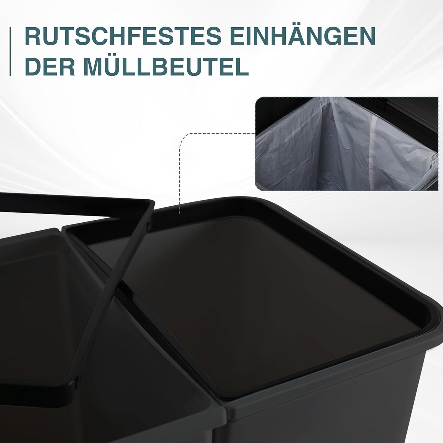Zweimer Duo Müllbehälter mit Deckel (2 x 25L), Schwarz