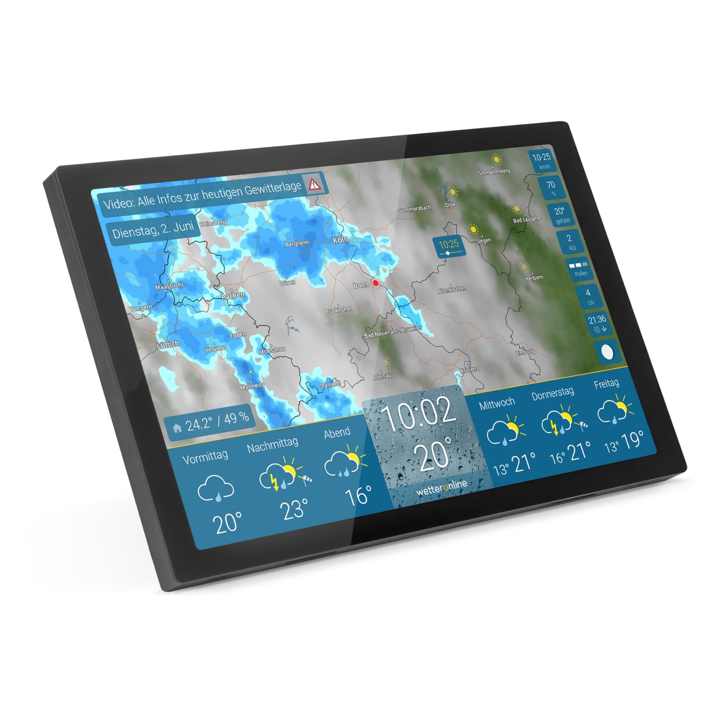 WLAN-Wetterstation mit HD-Display und WetterRadar, schwarz