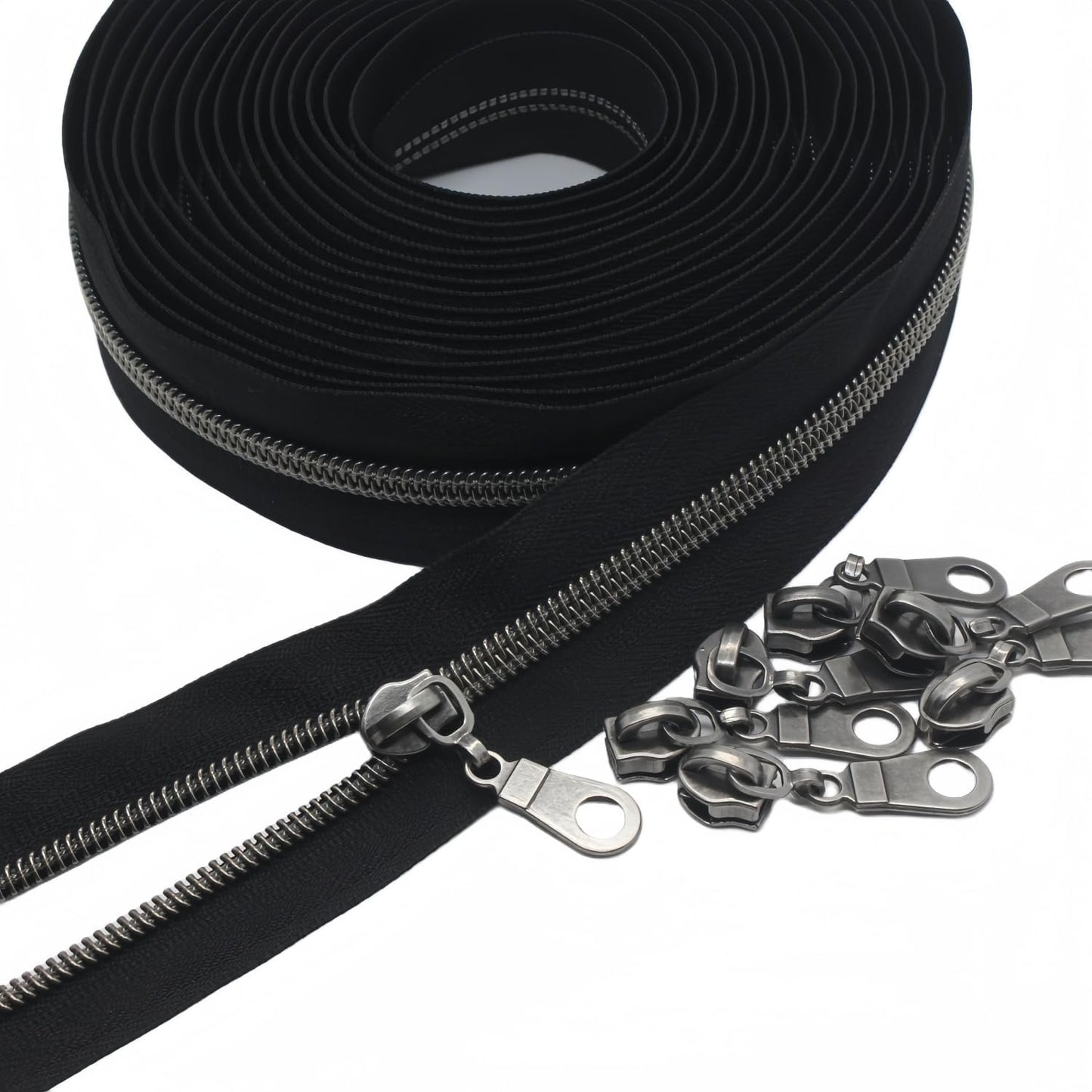 Reissverschluss mit 25 Nonlock-Schiebern, Altsilber Schwarze